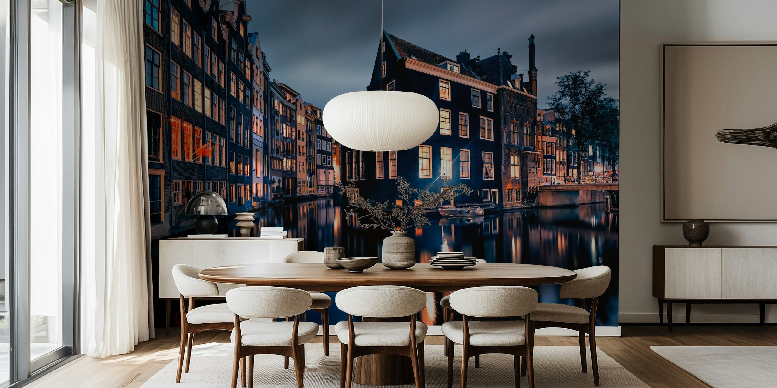 Amsterdam by night tapet i ett rum