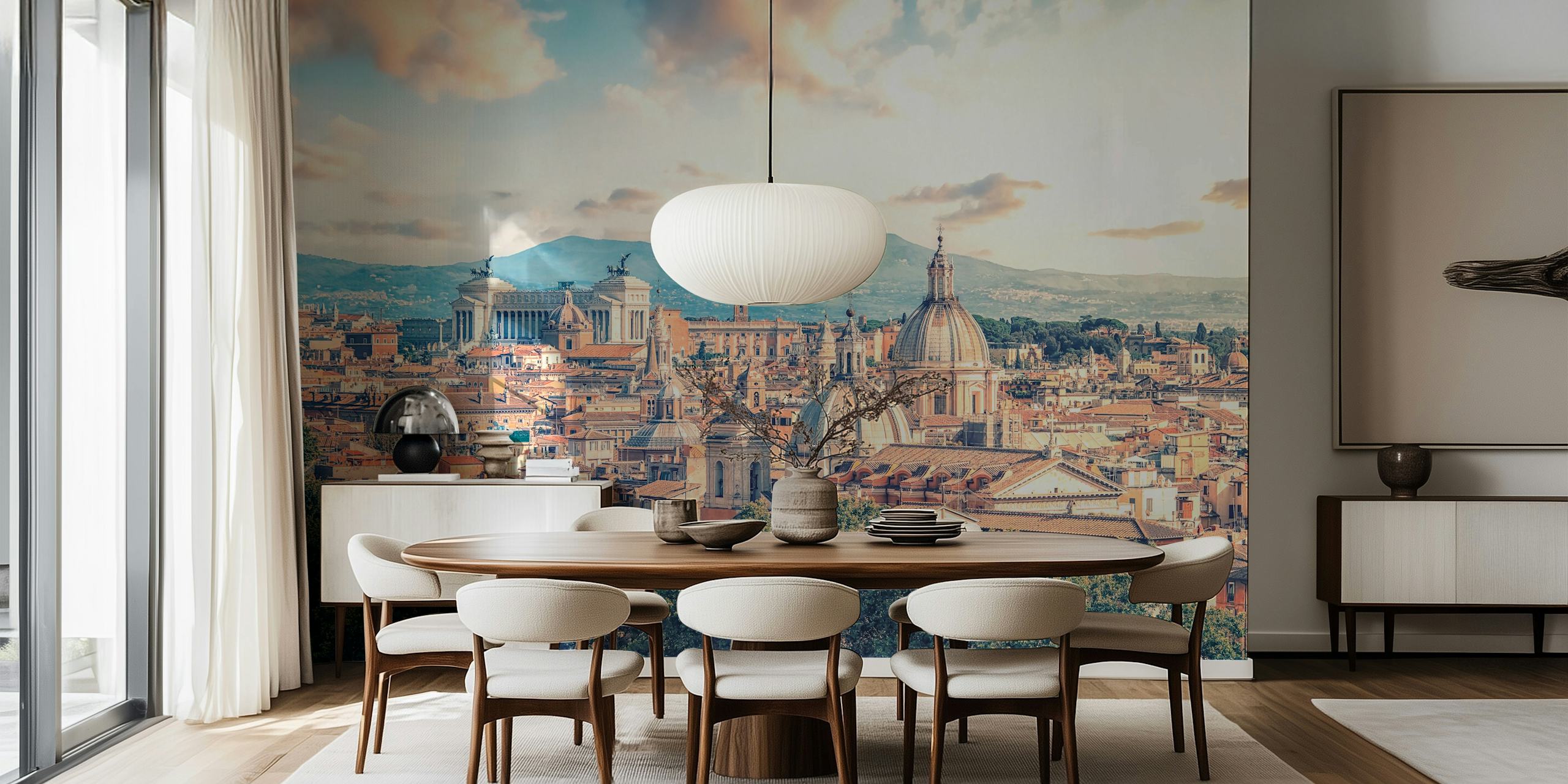 Rome skyline with domed roofs and soft colors wallpaper