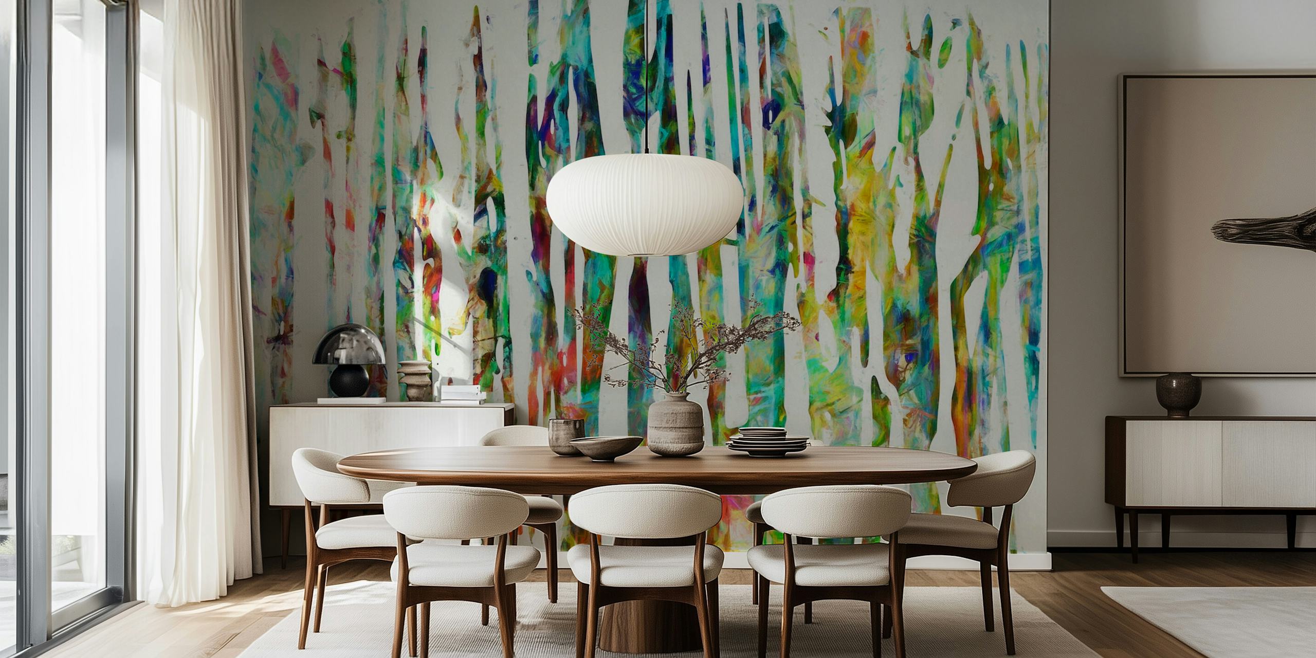 Abstract wall mural featuring colorful streaks resembling paint running down a wall, titled Paint Rain 2.