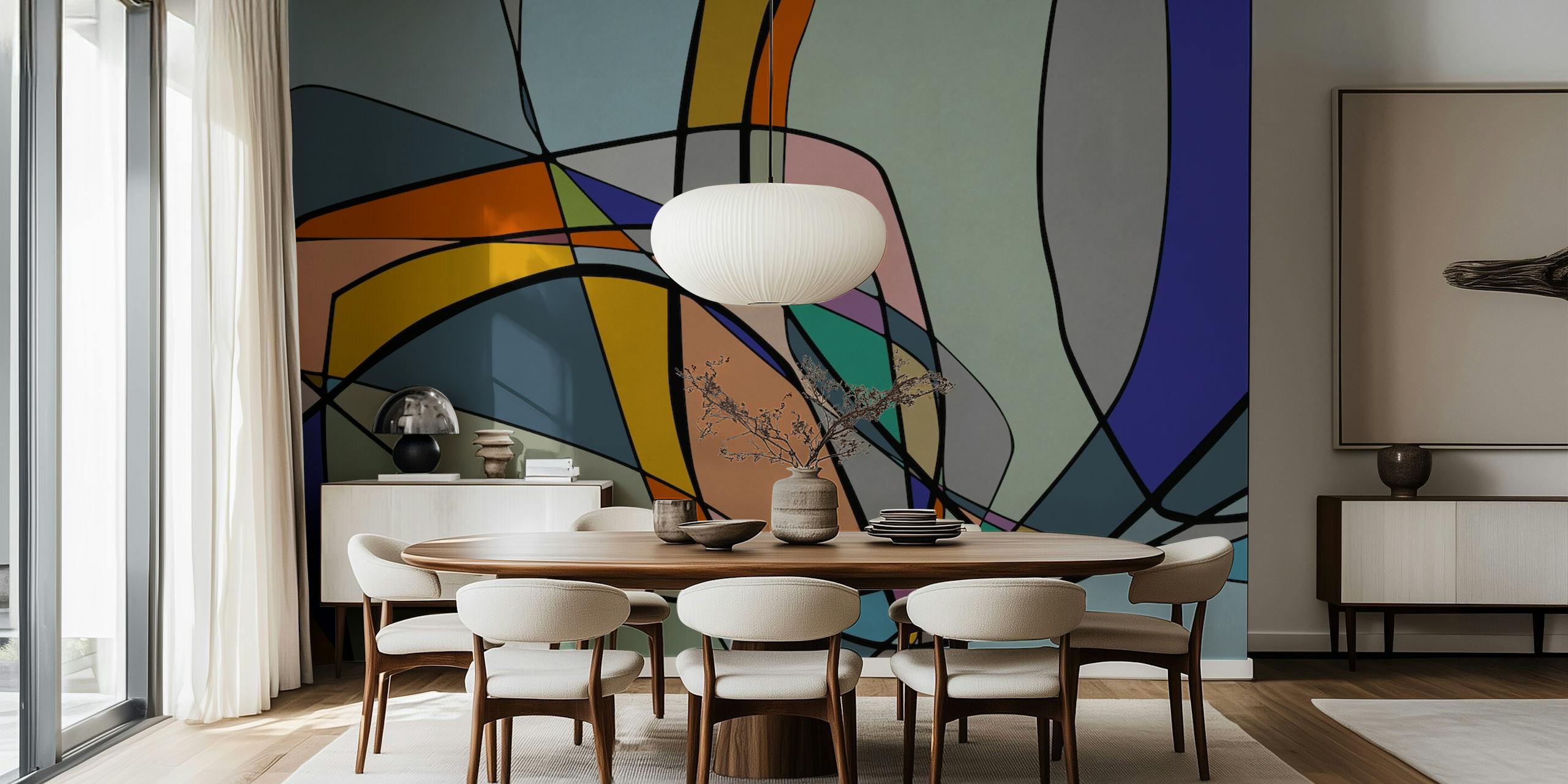 Papel de parede abstrato colorido em um quarto