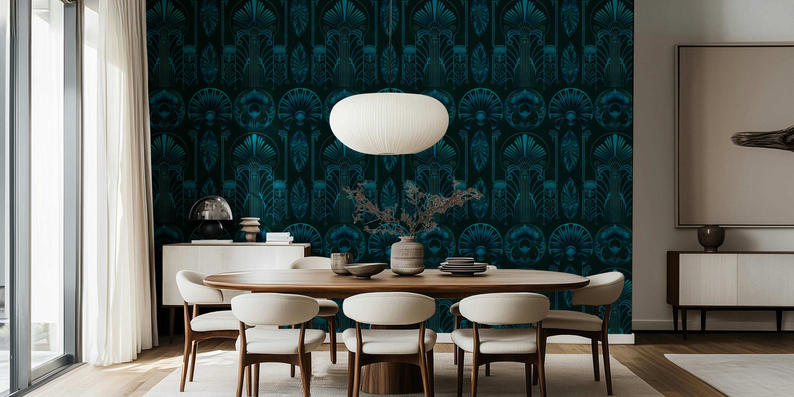 Turquoise teal and dark blue geometric pattern wallpaper
