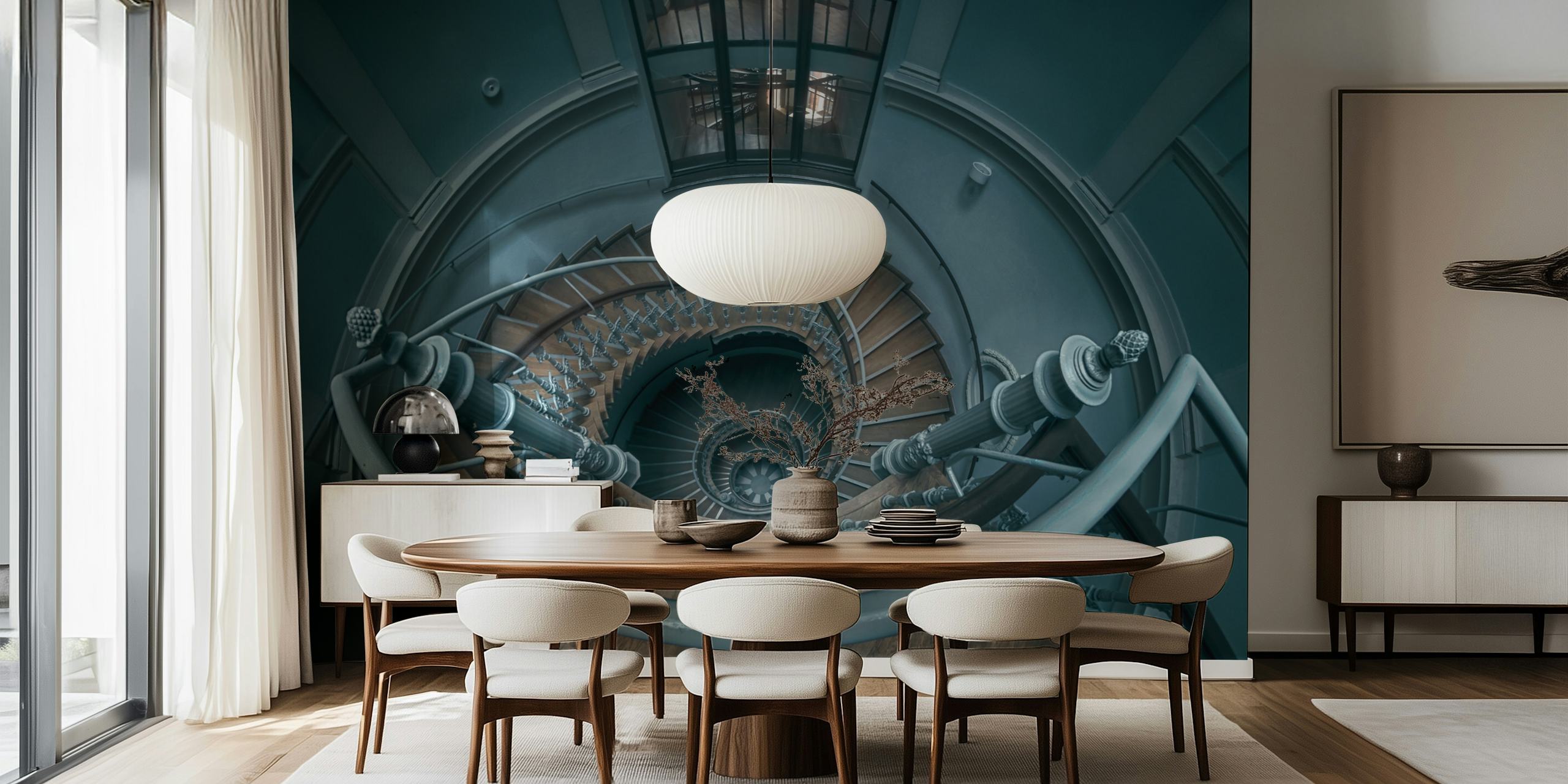 Fototapeta ze spiralnymi schodami tworząca iluzję optyczną