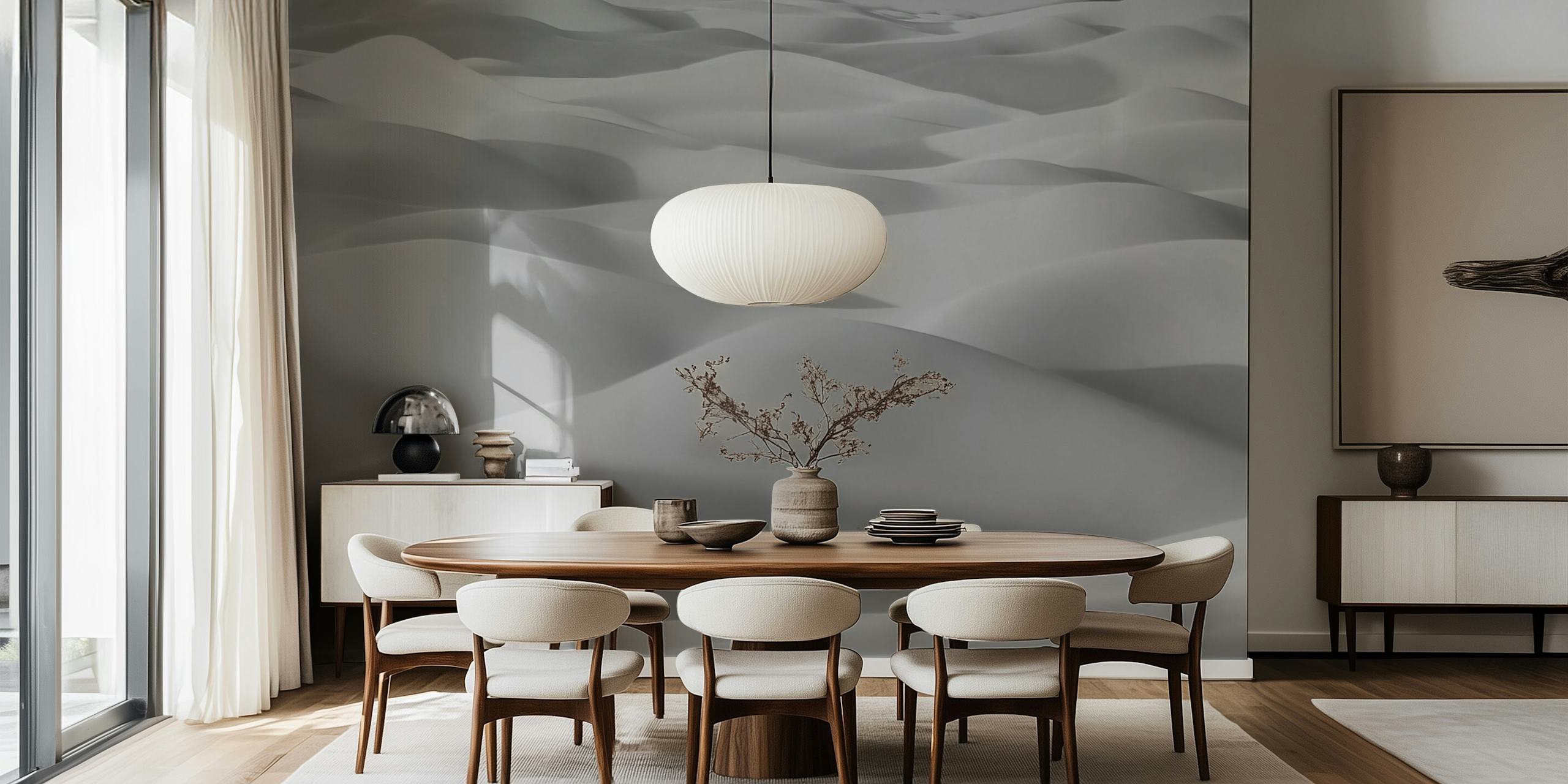 Abstract curves in shades of black and white wallpaper