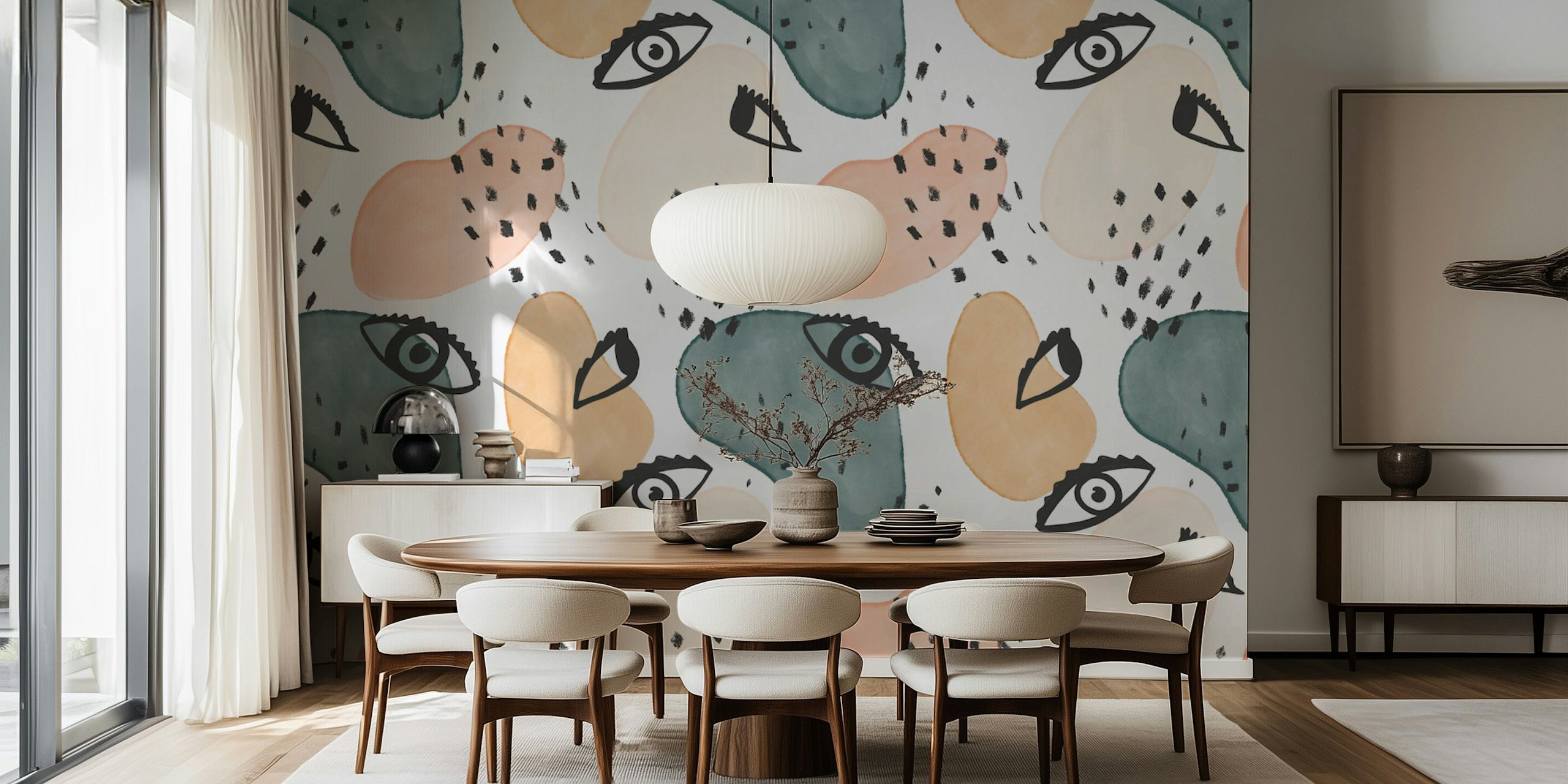 Painterly Eyes Pattern wallpaper displayed in a room