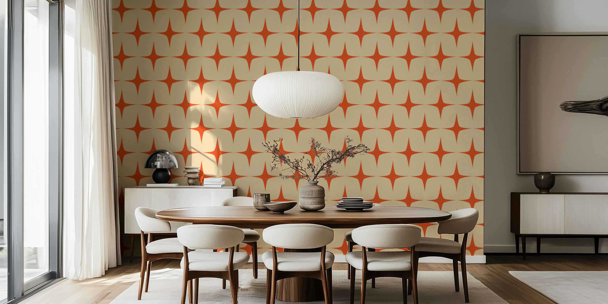 Orange geometric pattern wallpaper with starburst shapes