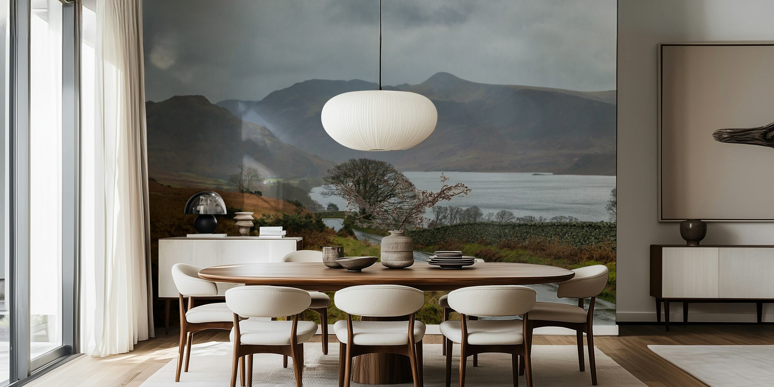 serene landscape of Lake District mountains and lake wallpaper