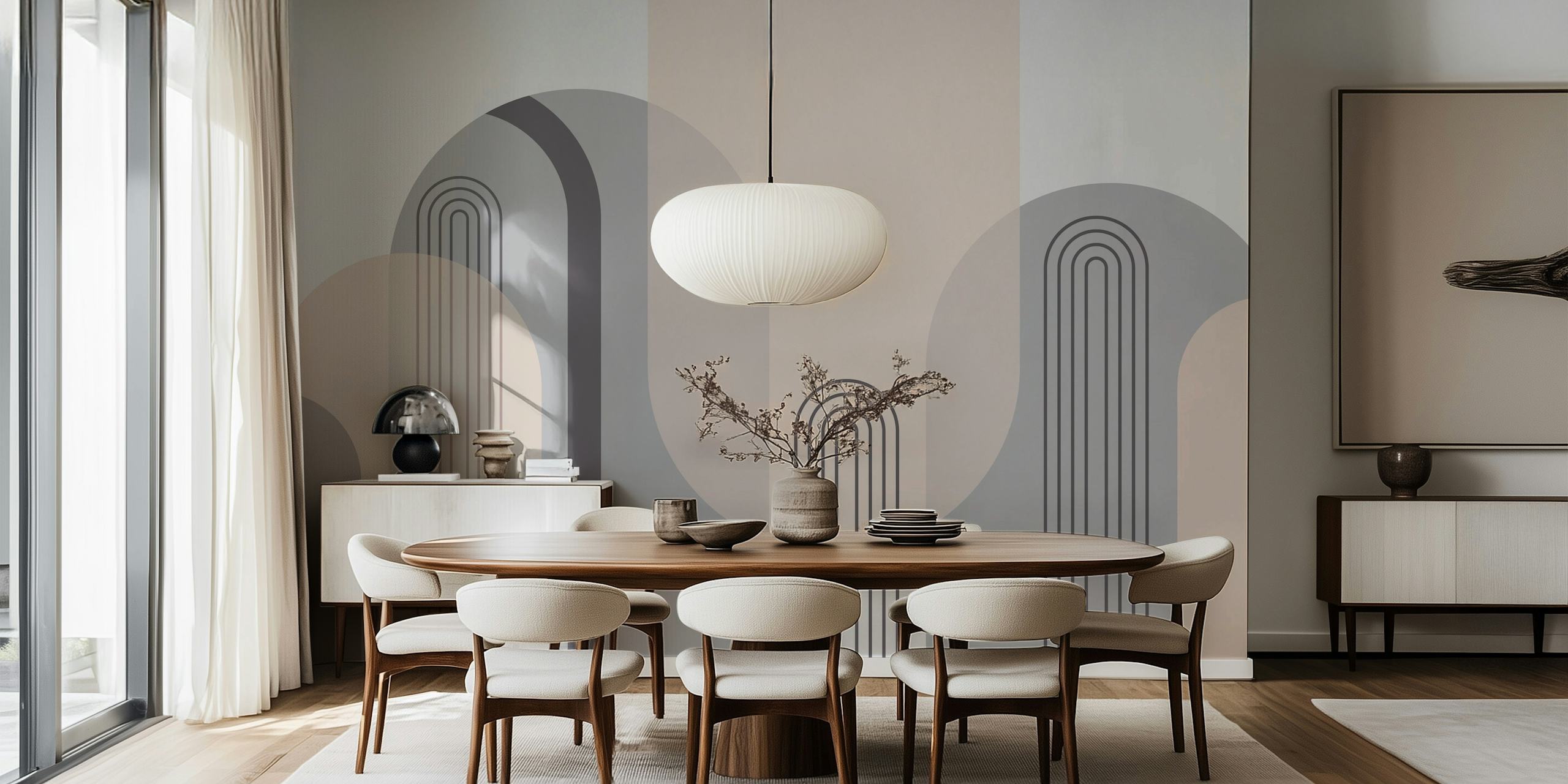 Papel de parede Mid Century Neutral Tones em um quarto