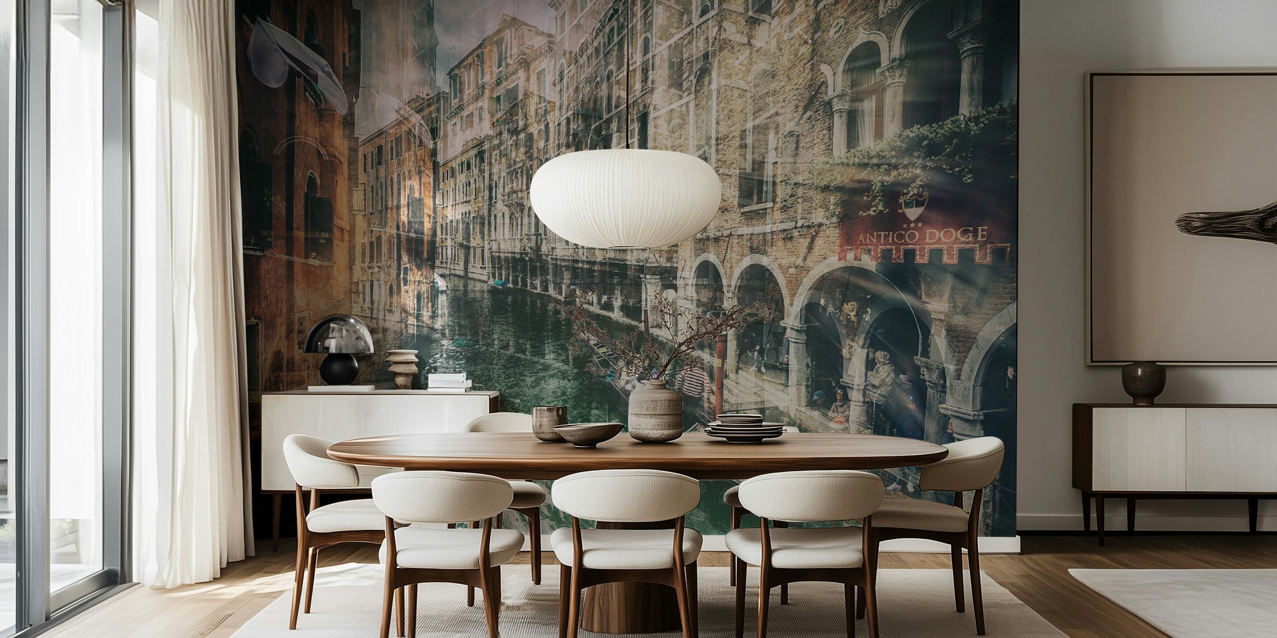 Fototapeta ve vintage stylu zobrazující benátský kanál s historickou architekturou
