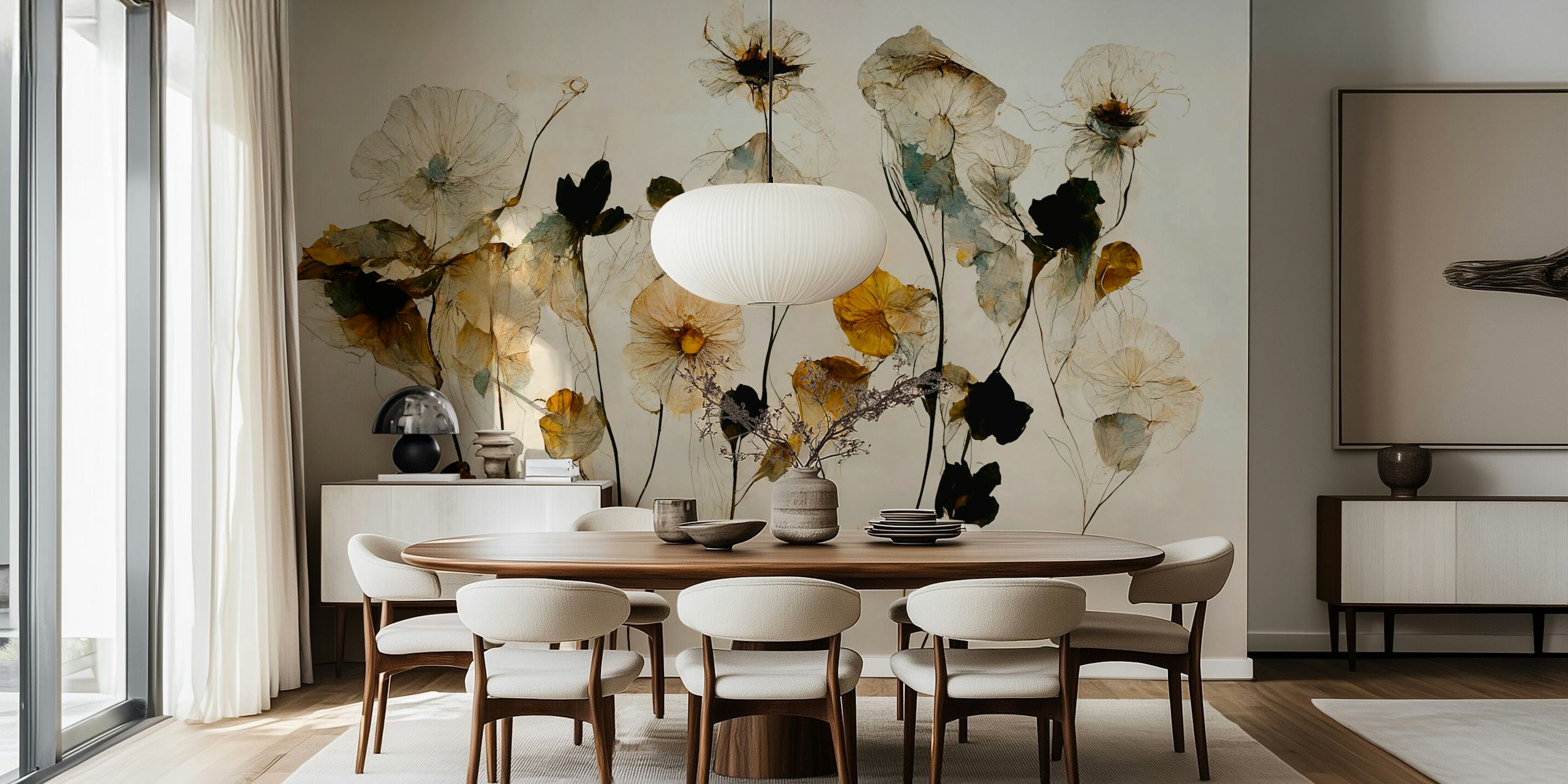 Papel de parede Beautiful Dry Flowers em um quarto