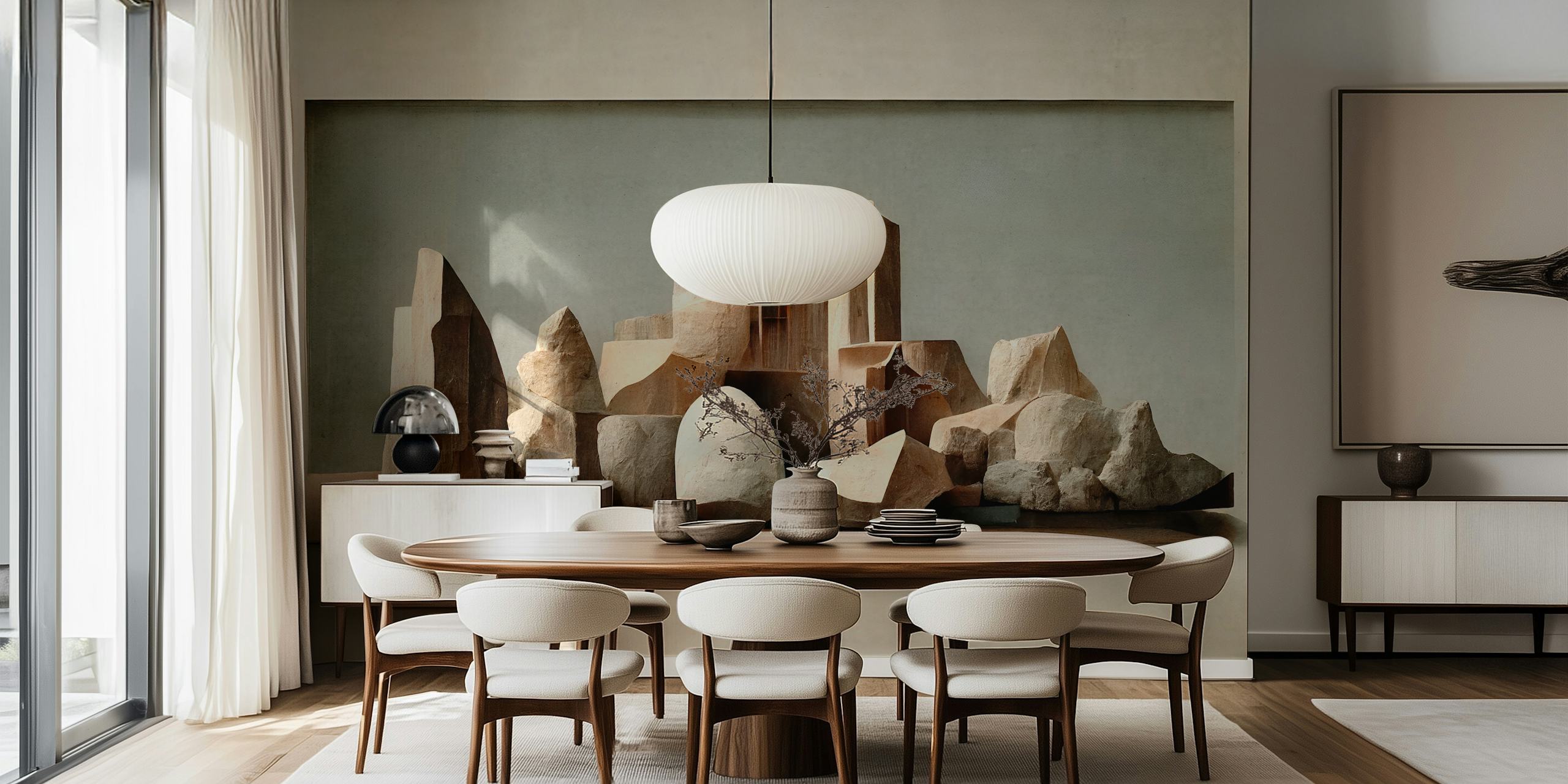 Papel pintado Carved Rocks mostrado en una habitación