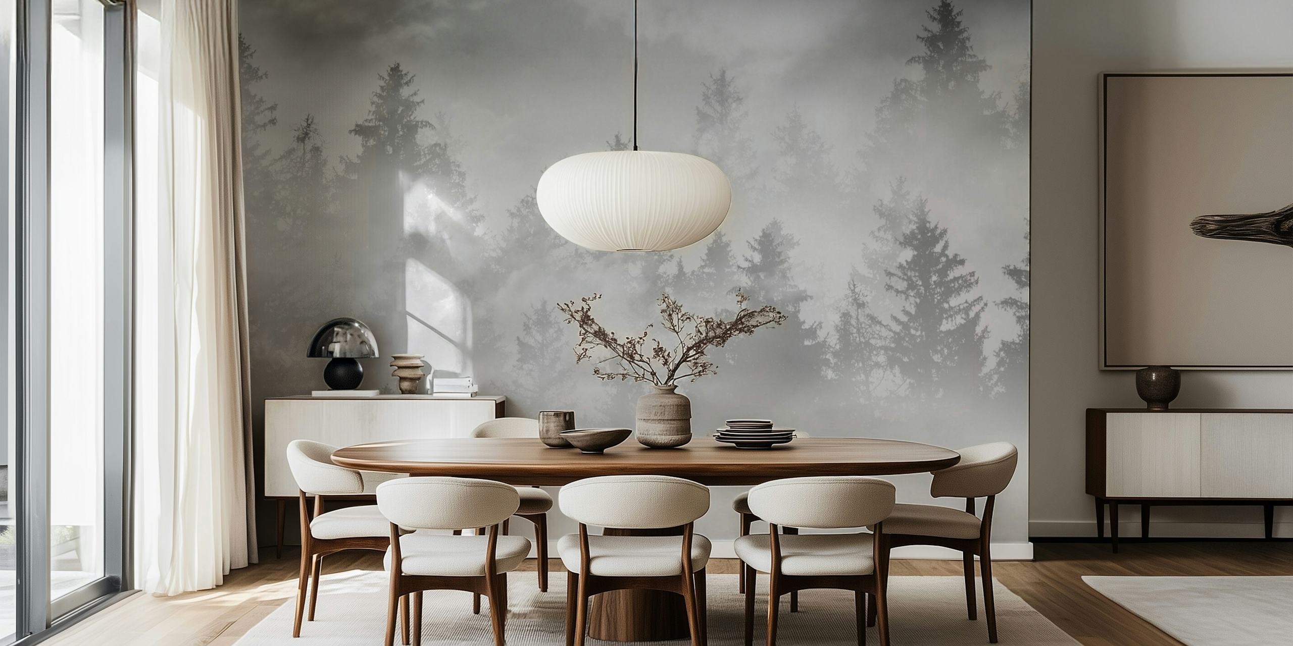 Faded gray forest landscape silhouette wallpaper