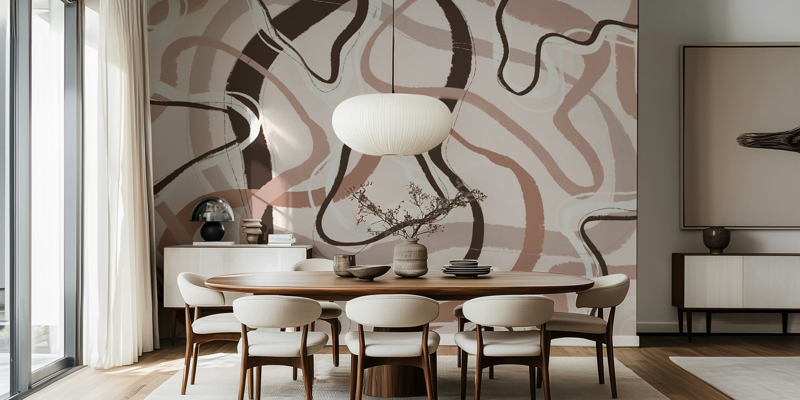 Soft-toned pastel circles and abstract shapes wall mural