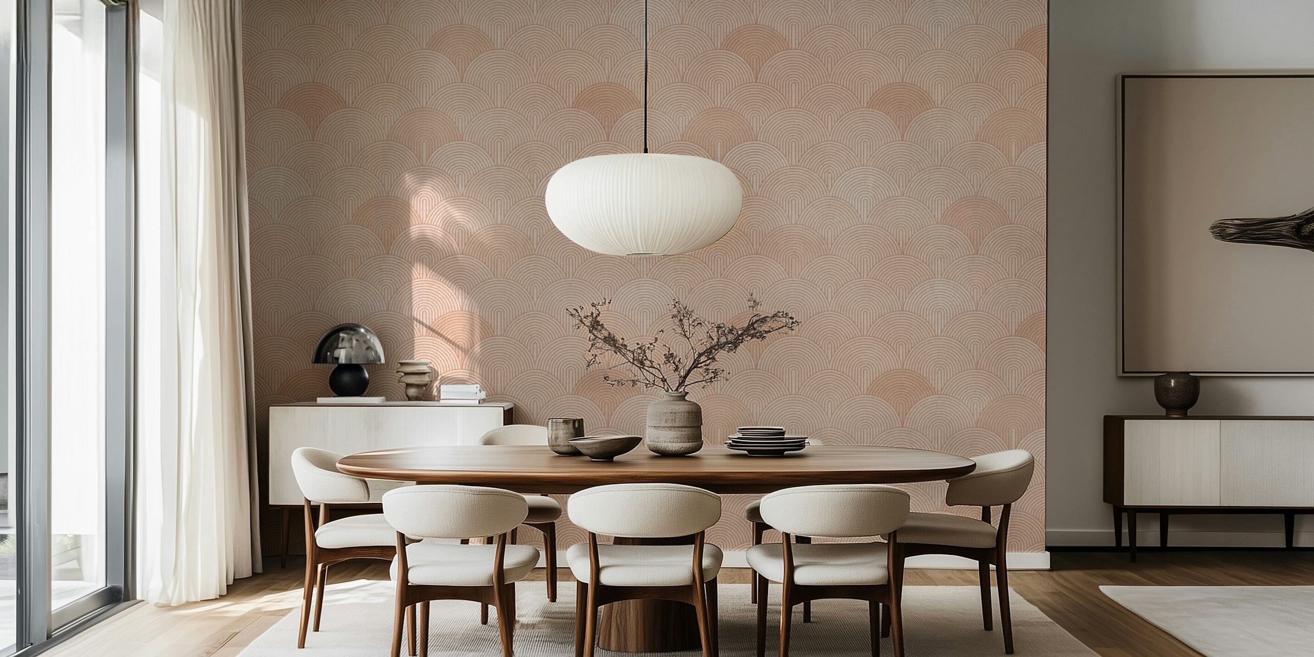 Blush geometric fan pattern wallpaper with retro style