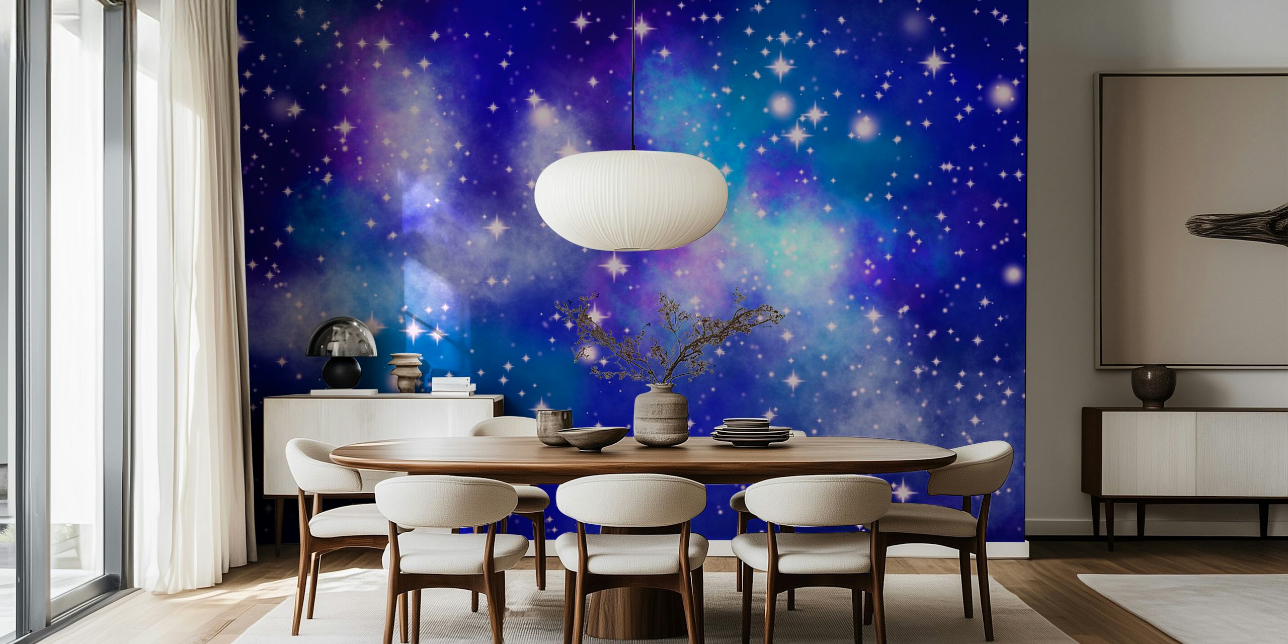 Fototapeta Hvězdná noční obloha s různými odstíny modré a blikajícími hvězdami představujícími pohled na galaxii