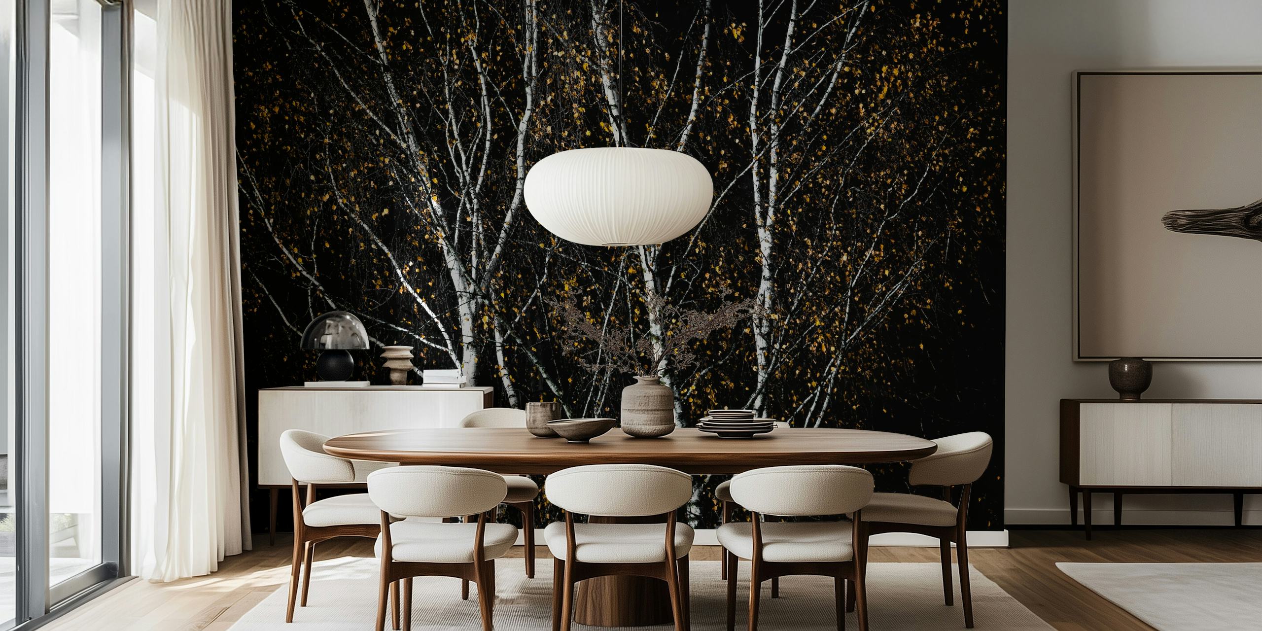 Birch trees wallpaper in a modern setting