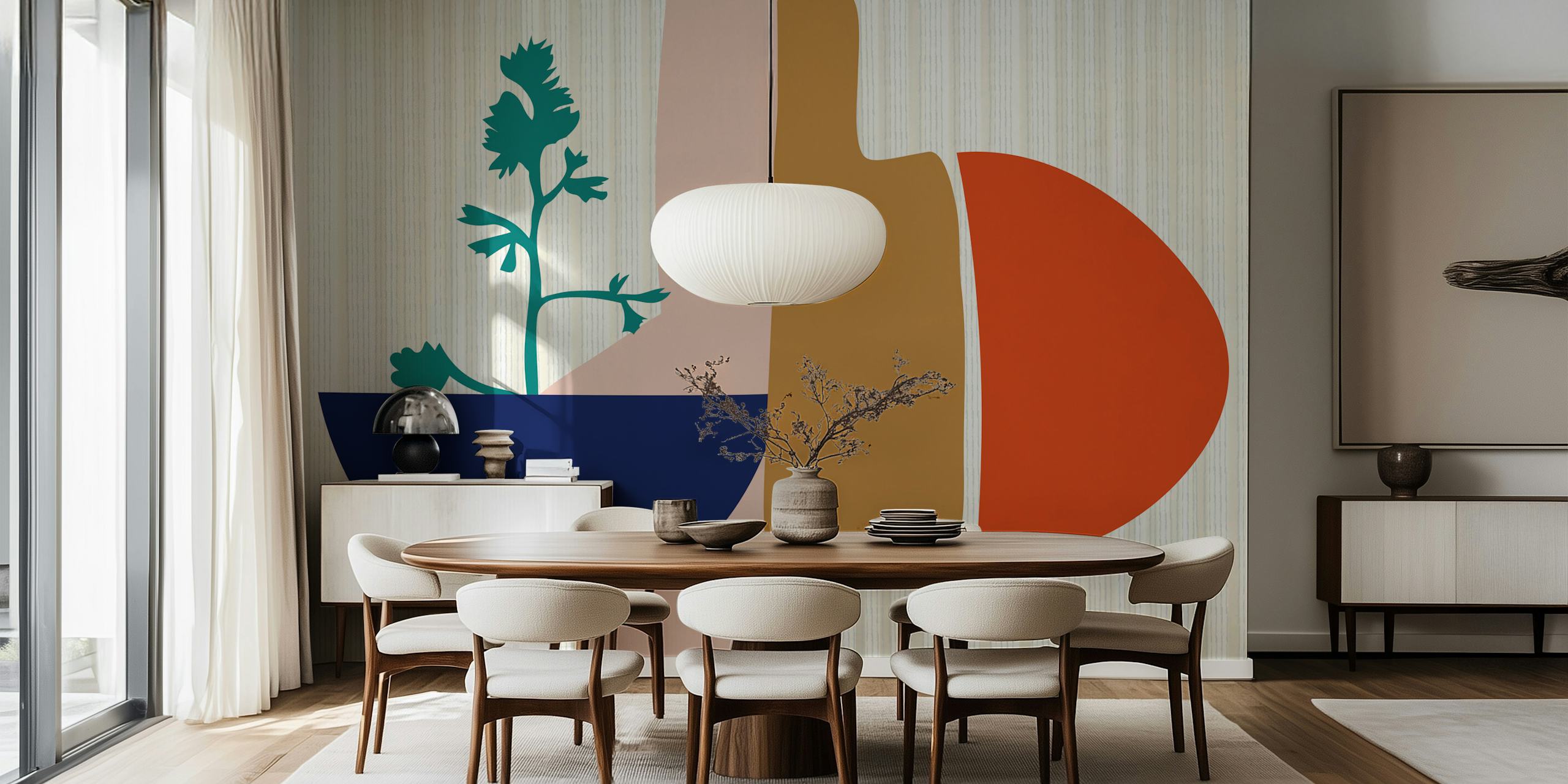 Mid Century Botanical design in earthy colors wallpaper