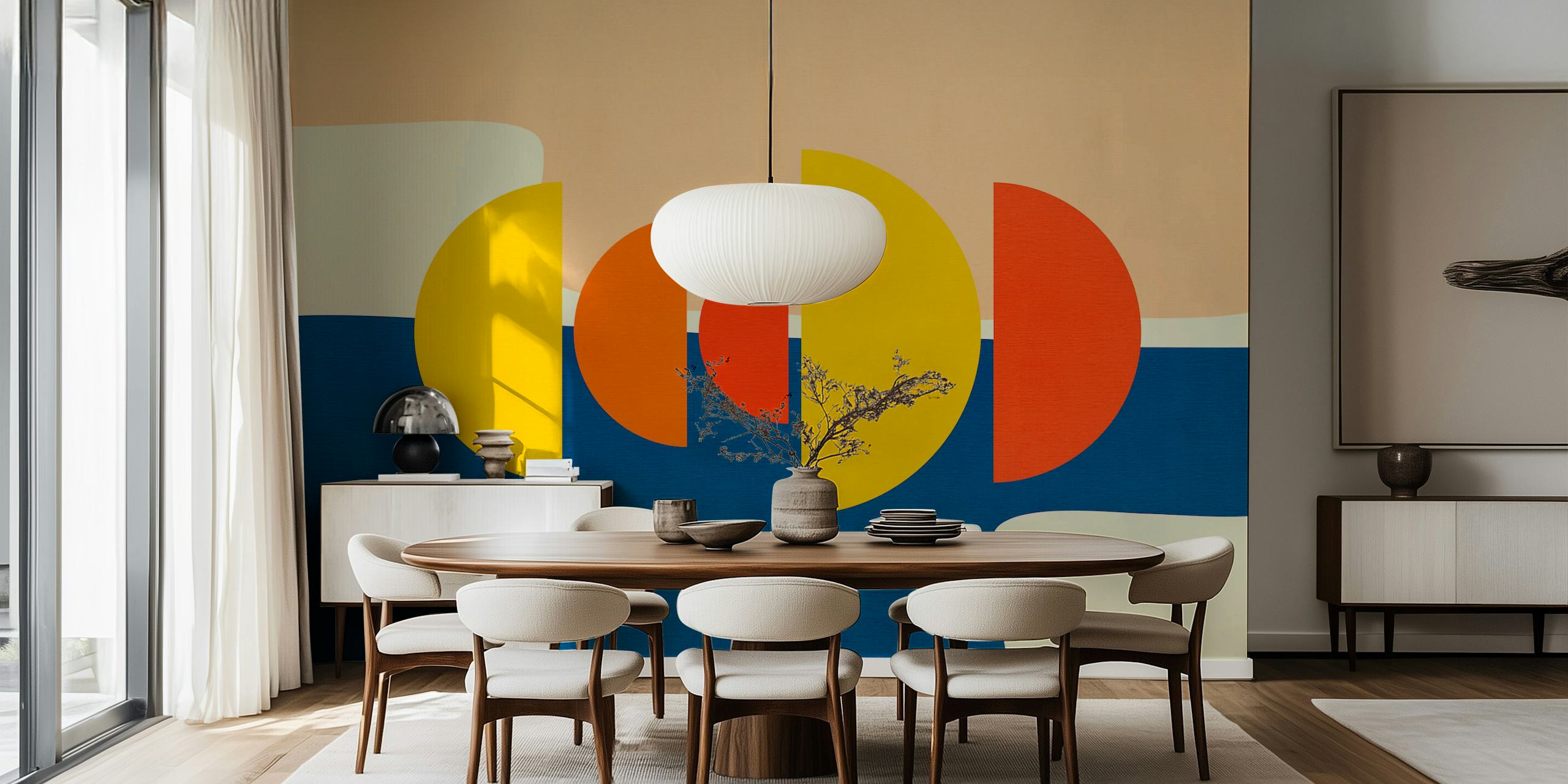 Geometric circles in yellow, red, and blue wallpaper