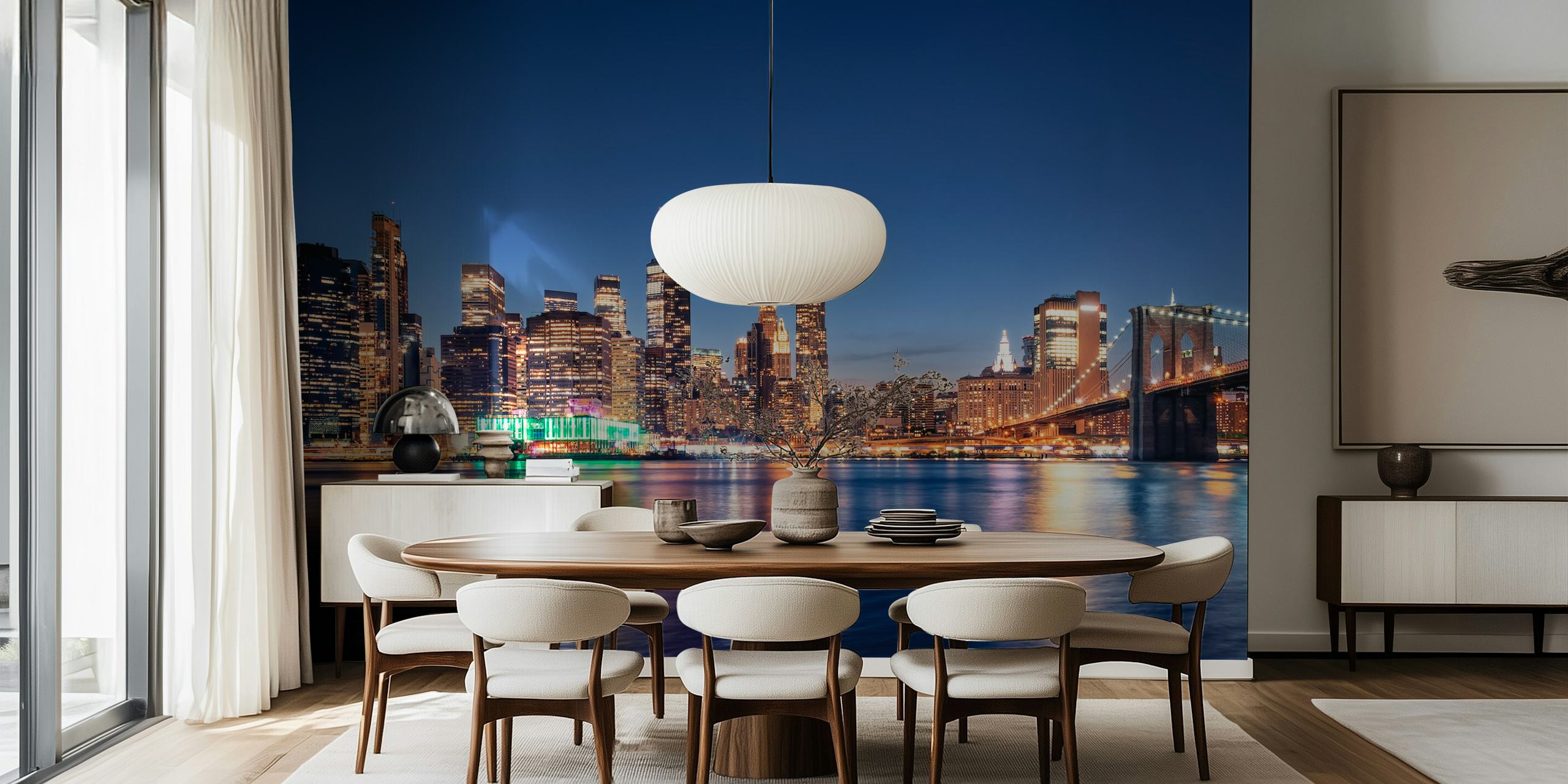 Design de papel de parede do horizonte de Manhattan à noite