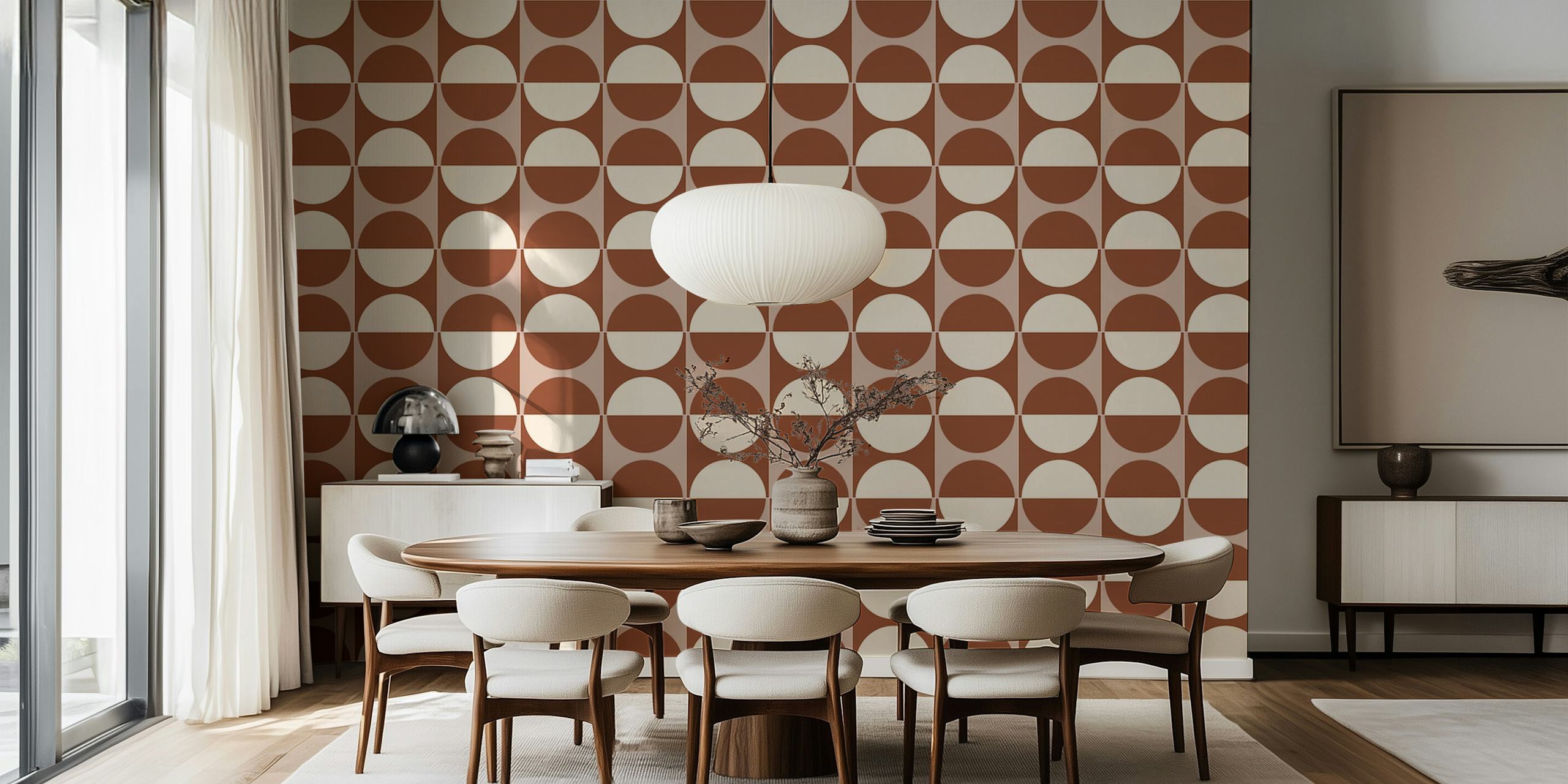 Geometric pattern wallpaper with cinnamon brown and cream colors