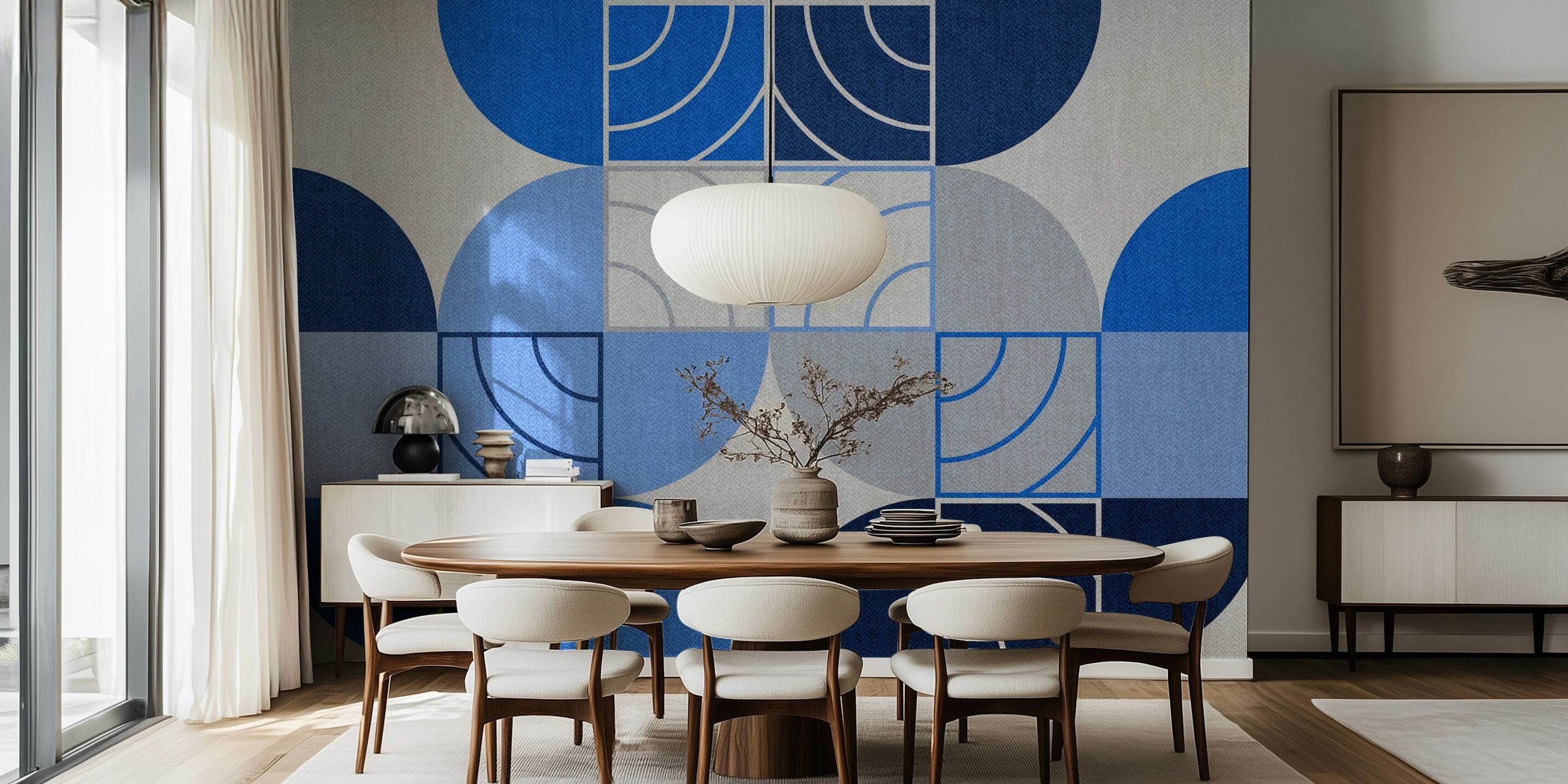 Geometric patterns in various shades of blue and gray wallpaper