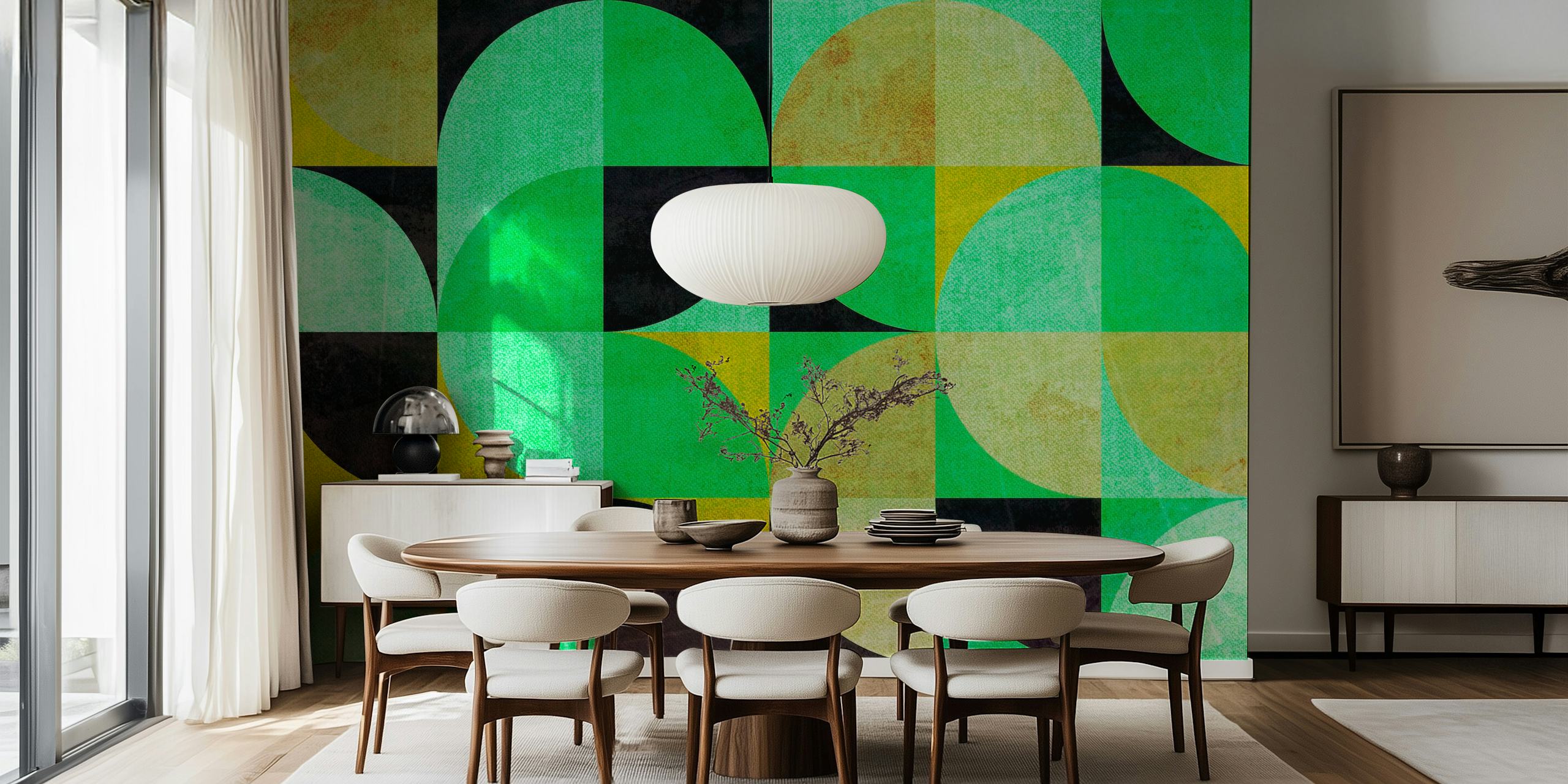 80s Retro Neon Mint Abstract wallpaper in a room