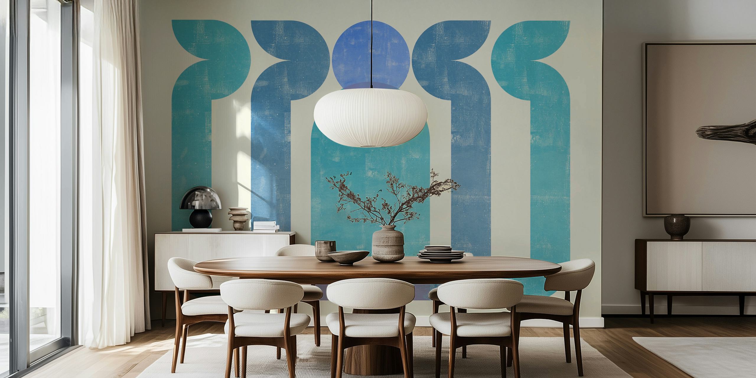 Abstract circular shapes in blue and teal wallpaper