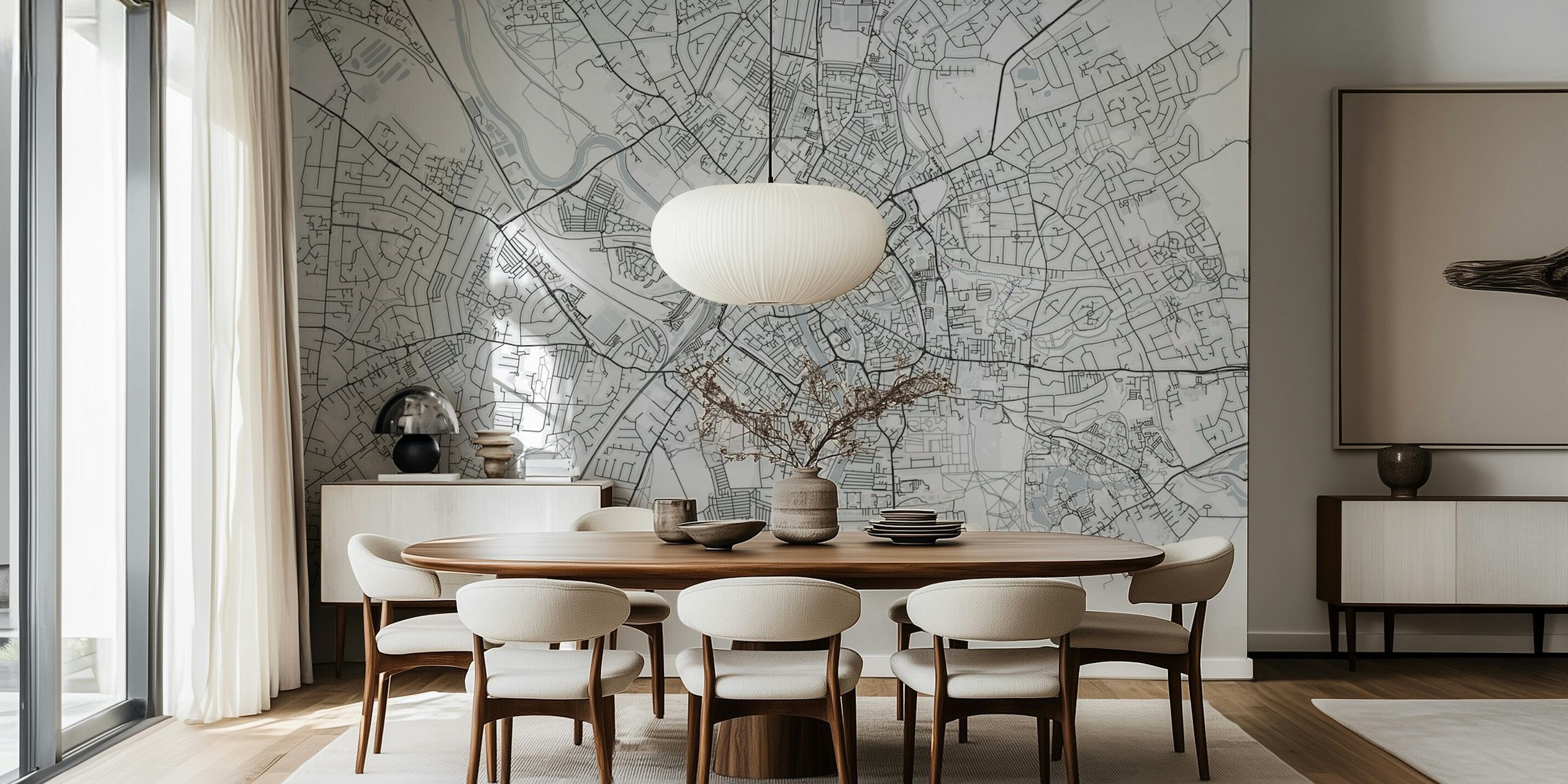 Black and white detailed map of York, England wall mural