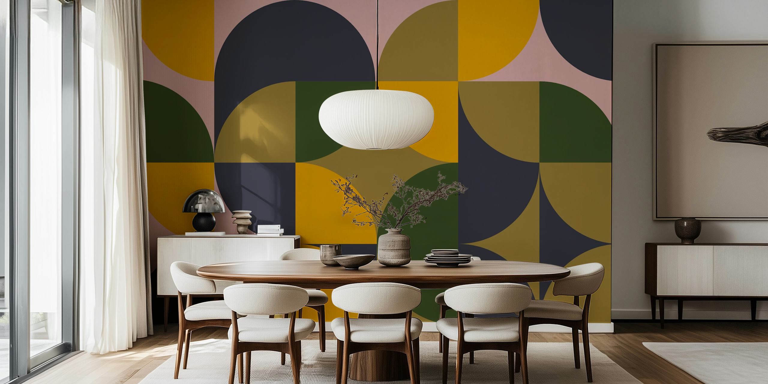 Design de papel de parede Bold Bauhaus em um quarto