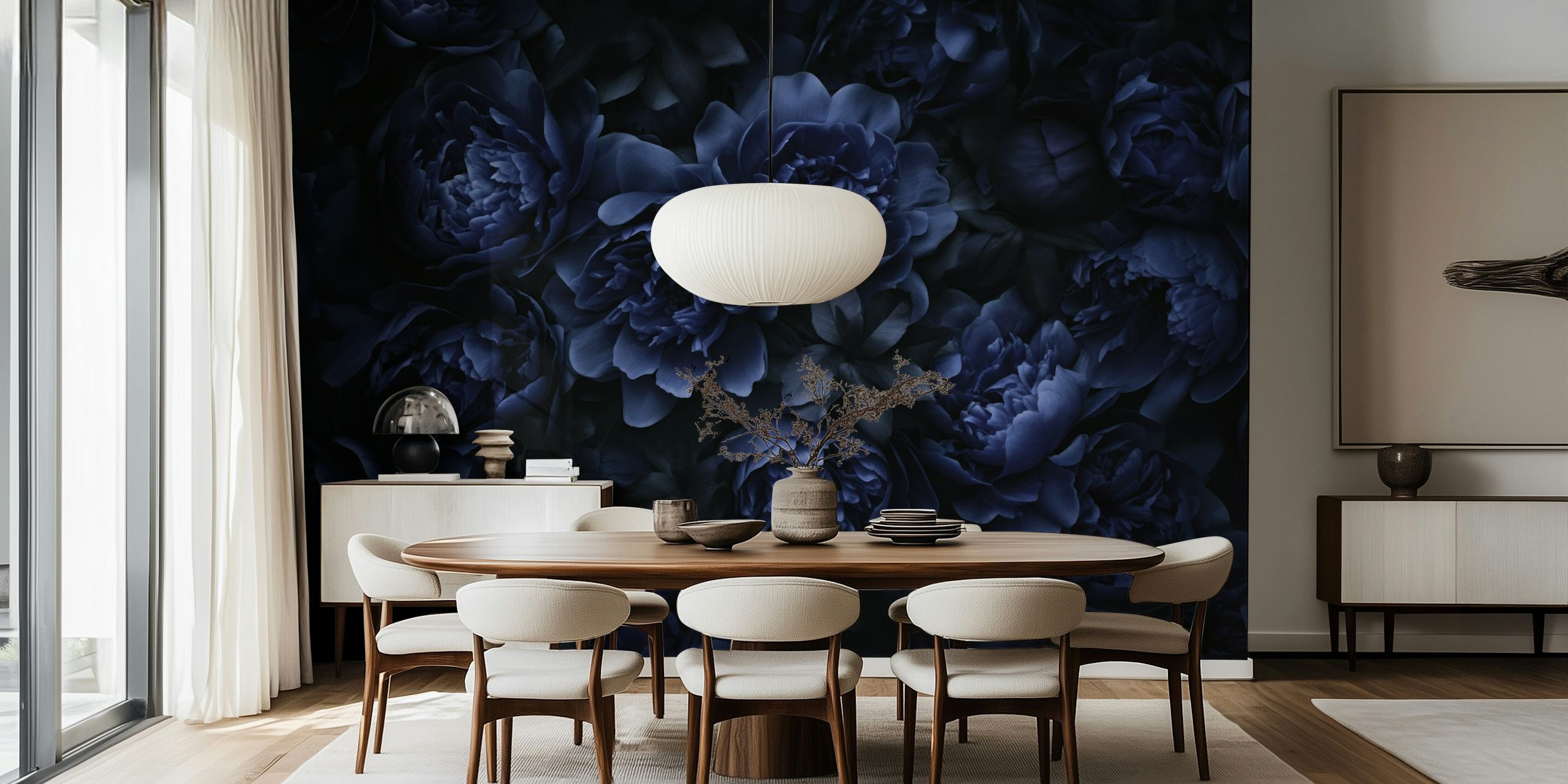Dark midnight blue floral wallpaper design