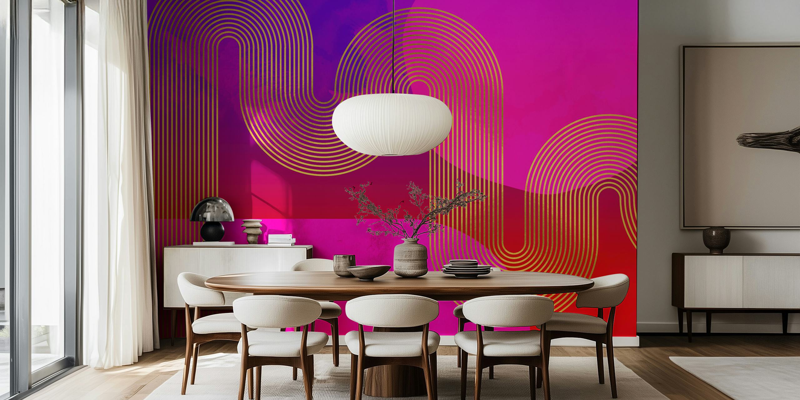 Neon Happiness Rainbow Lines wall mural with colorful stripes on a gradient background