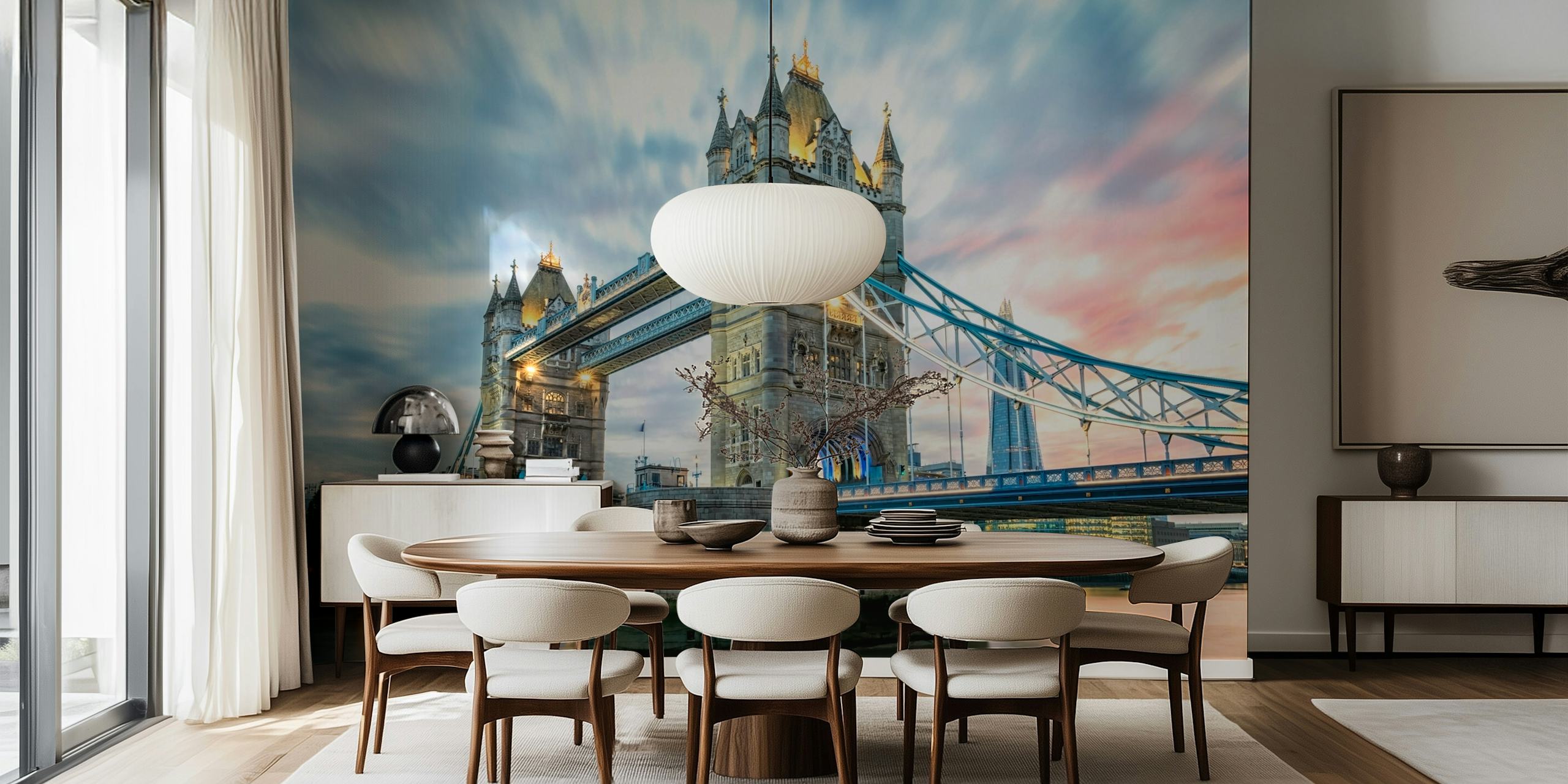 Tower Bridge at sunset with pink and blue sky wallpaper