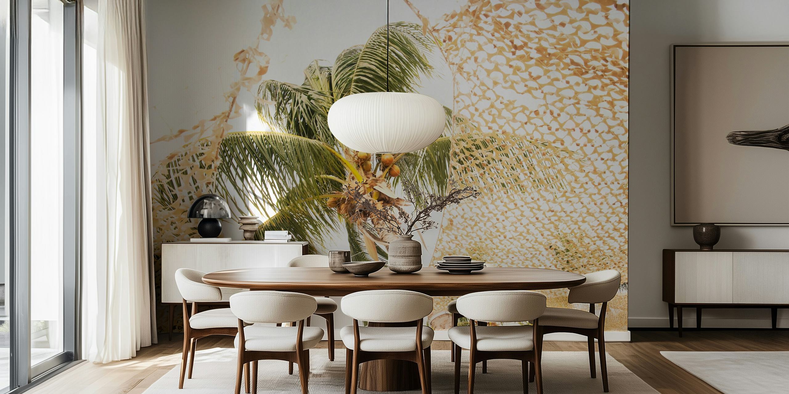 Caribbean palm tree wallpaper in a room