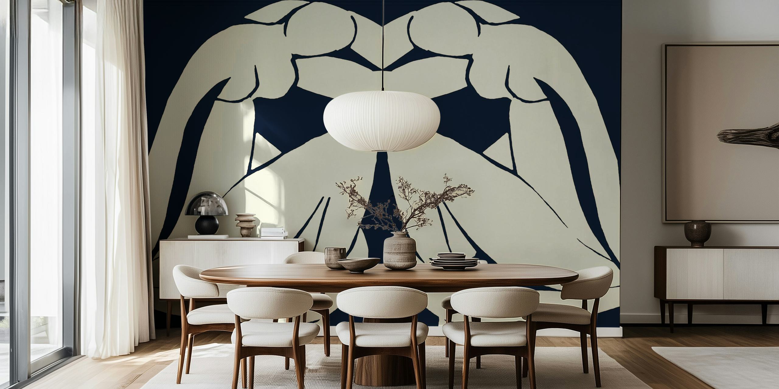 Matisse Sisters abstract silhouette wall mural in navy blue and white