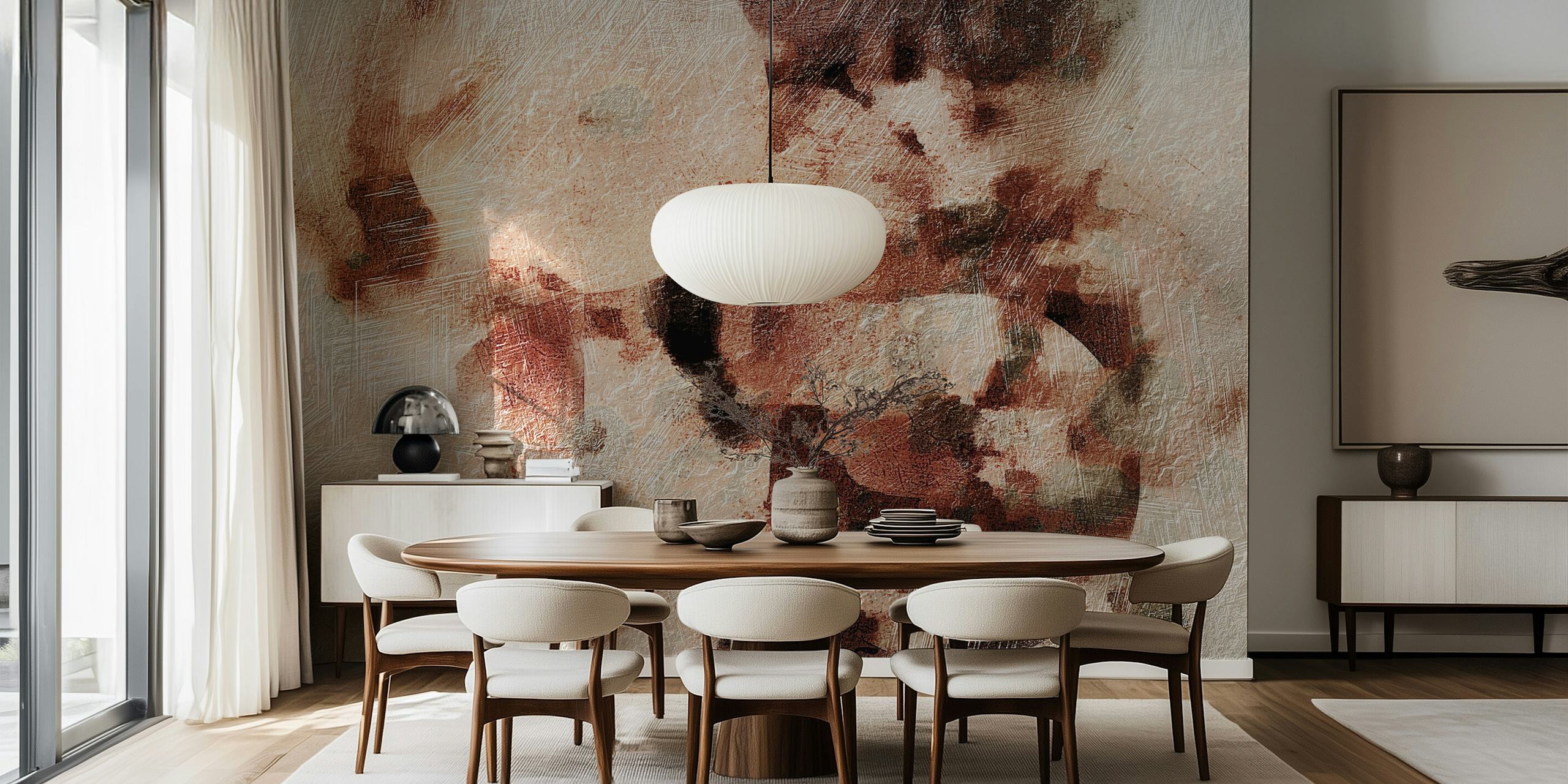 Abstract earth tone shapes in browns and creams wallpaper