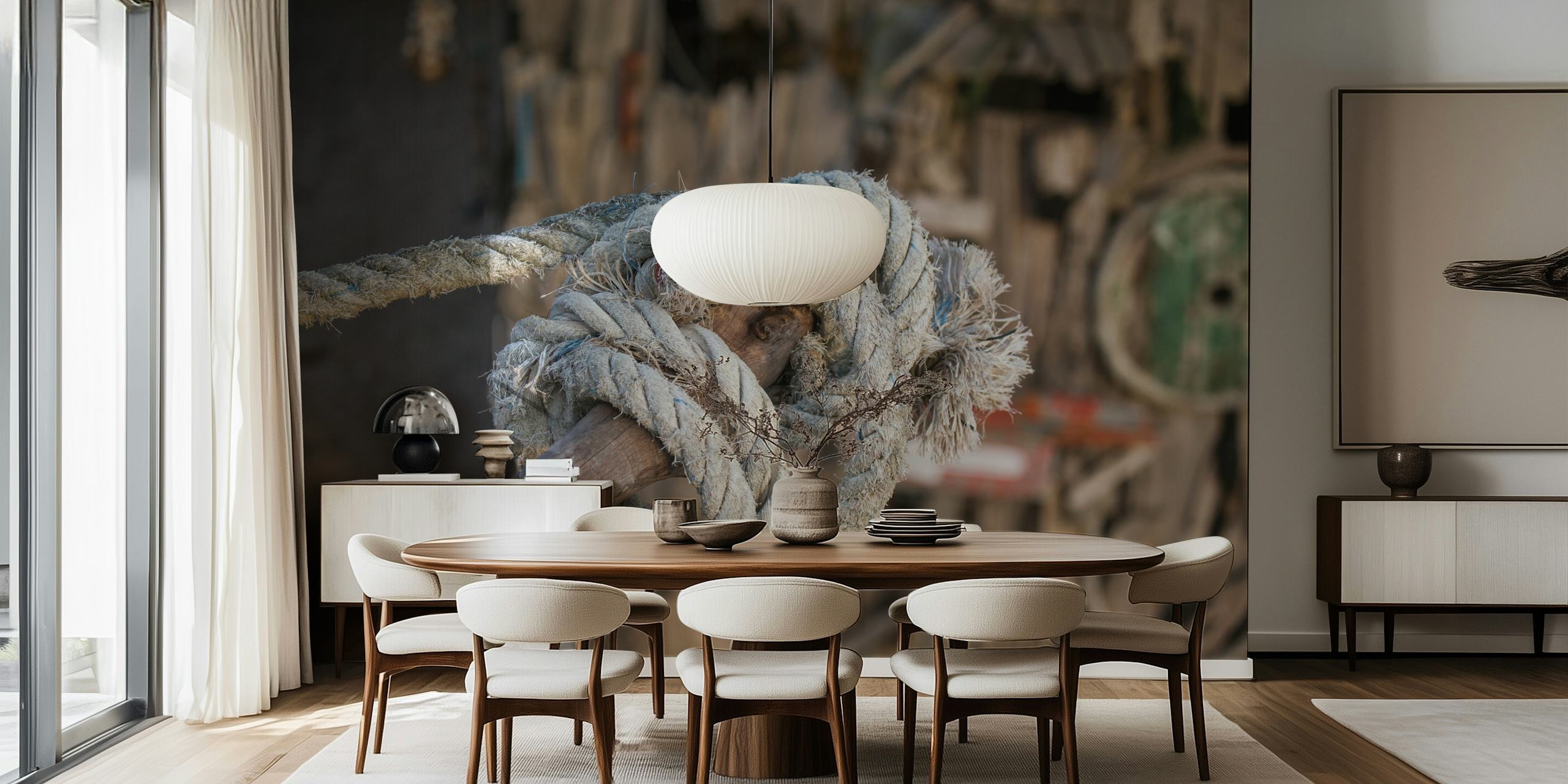 Old rope tied on driftwood wallpaper