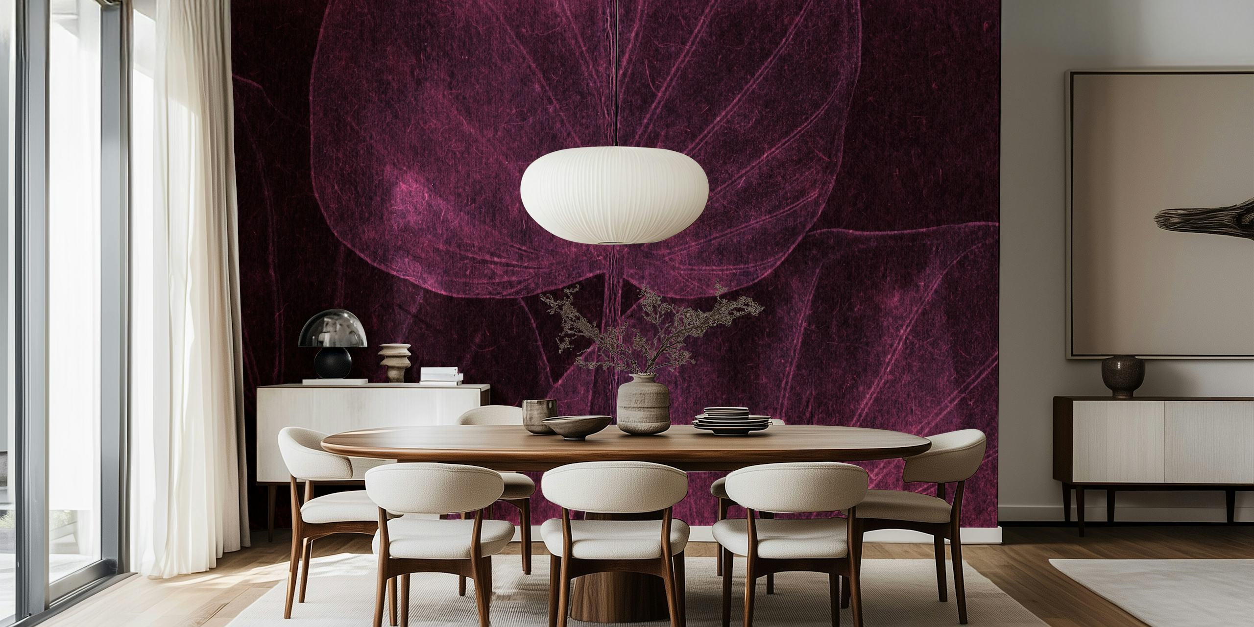 Midnight Japandi Leaf Magenta en una habitación