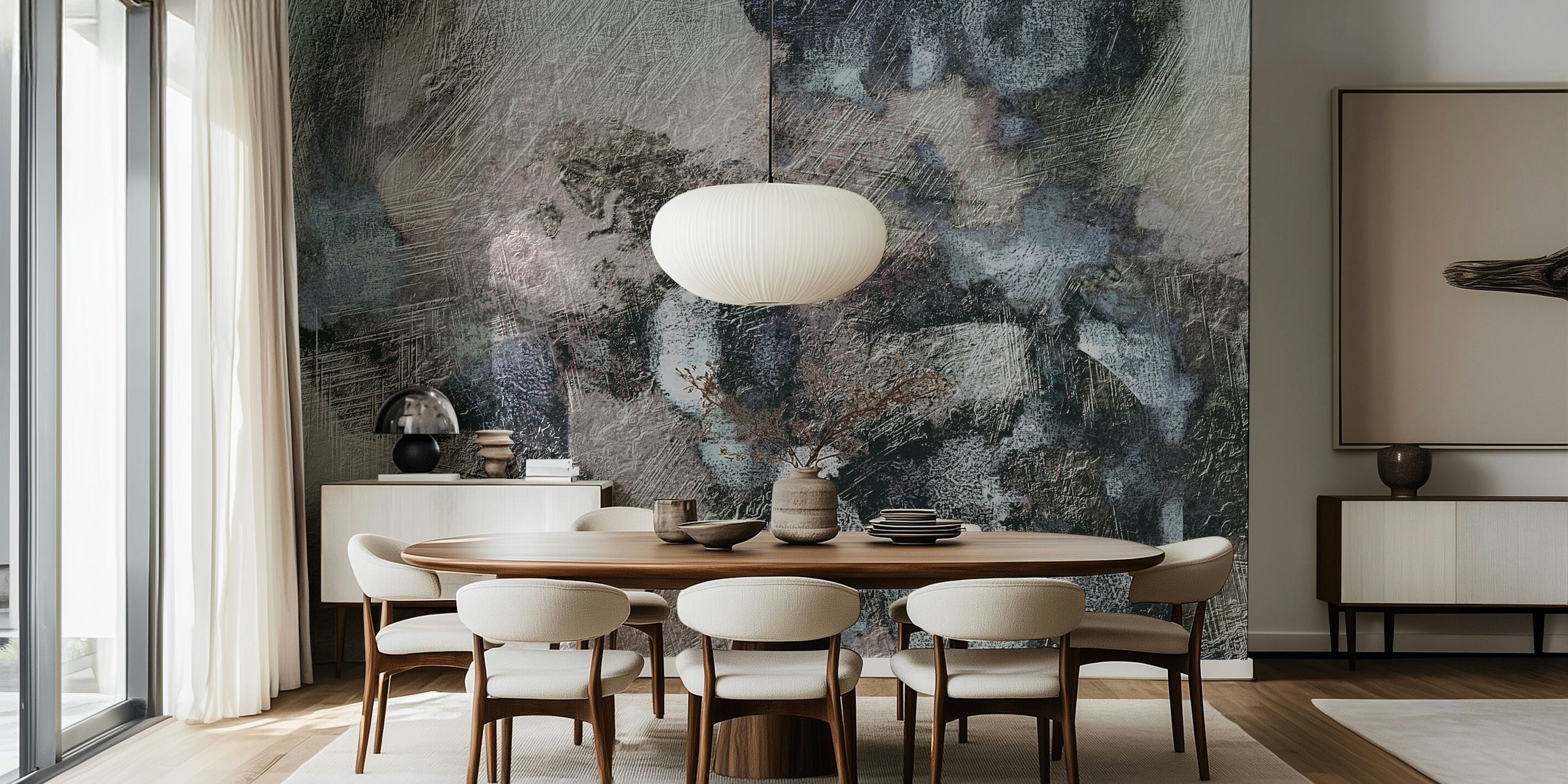 Abstract metal art wall mural with industrial tones