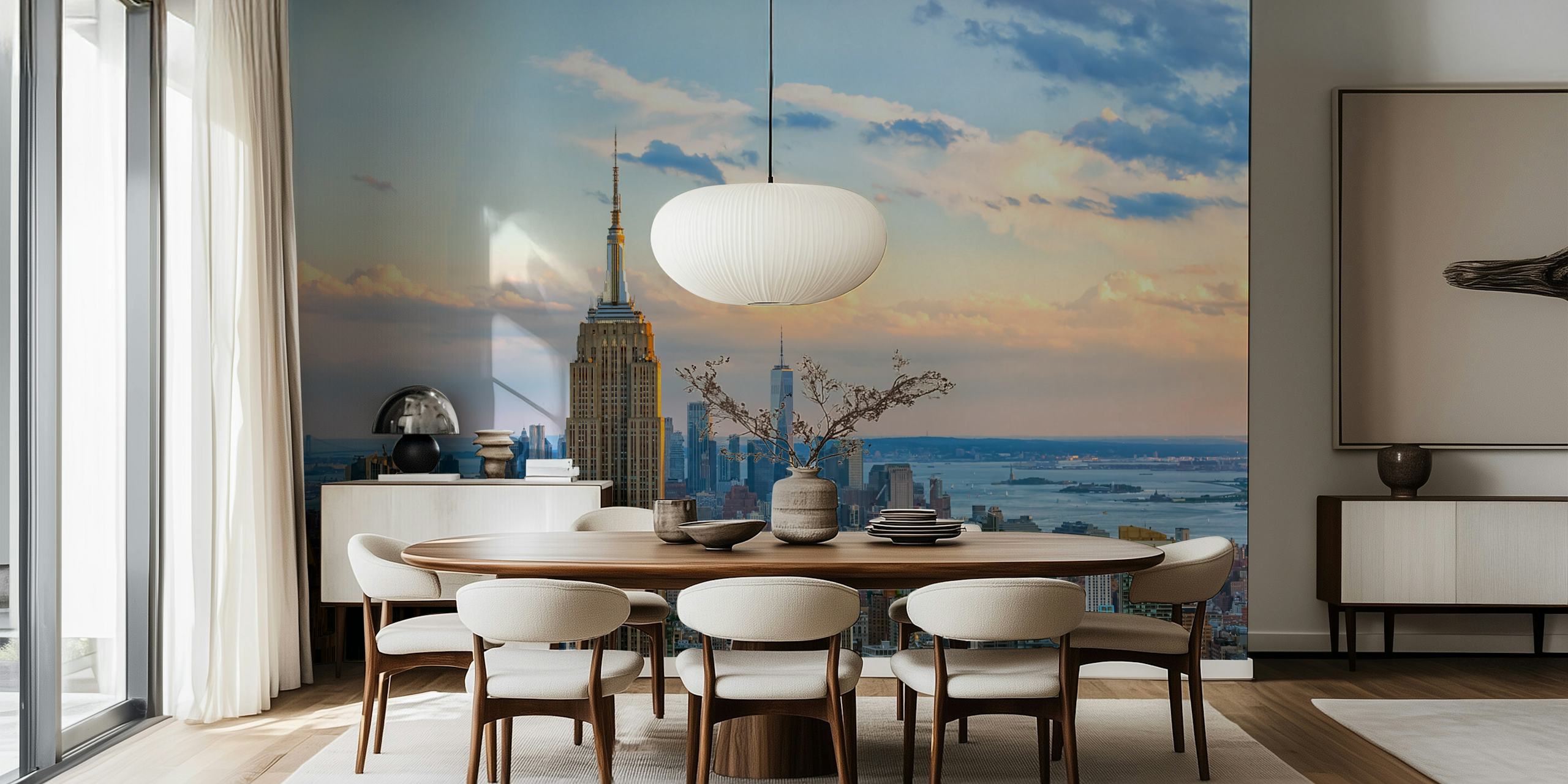 New York skyline wallpaper in a room