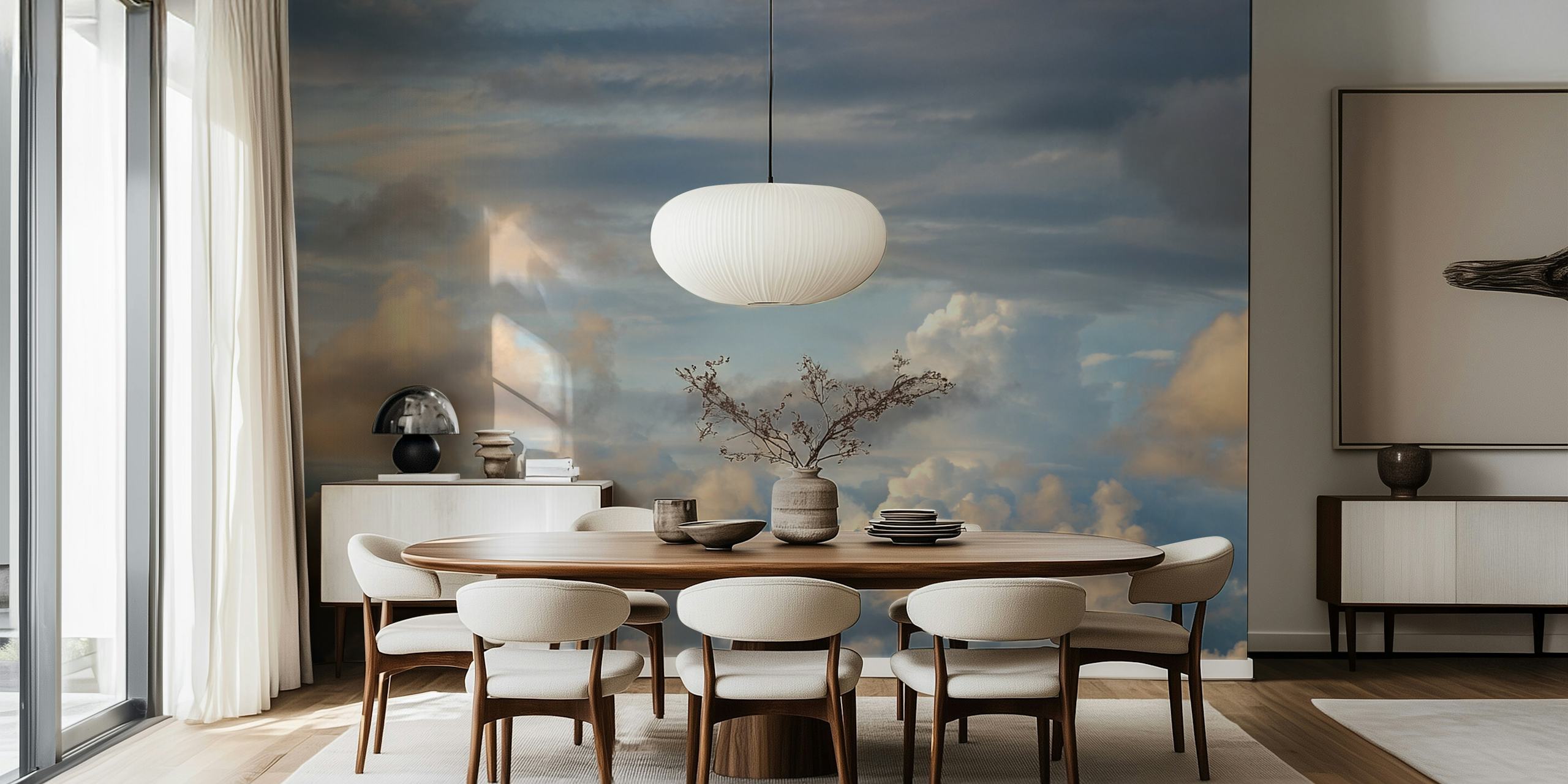 Pastel Sky wall mural with fluffy clouds and soft colors