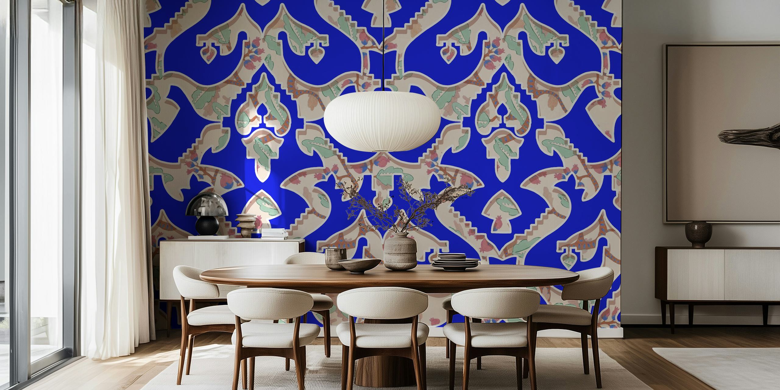 Blue floral pattern design wallpaper with intricate details