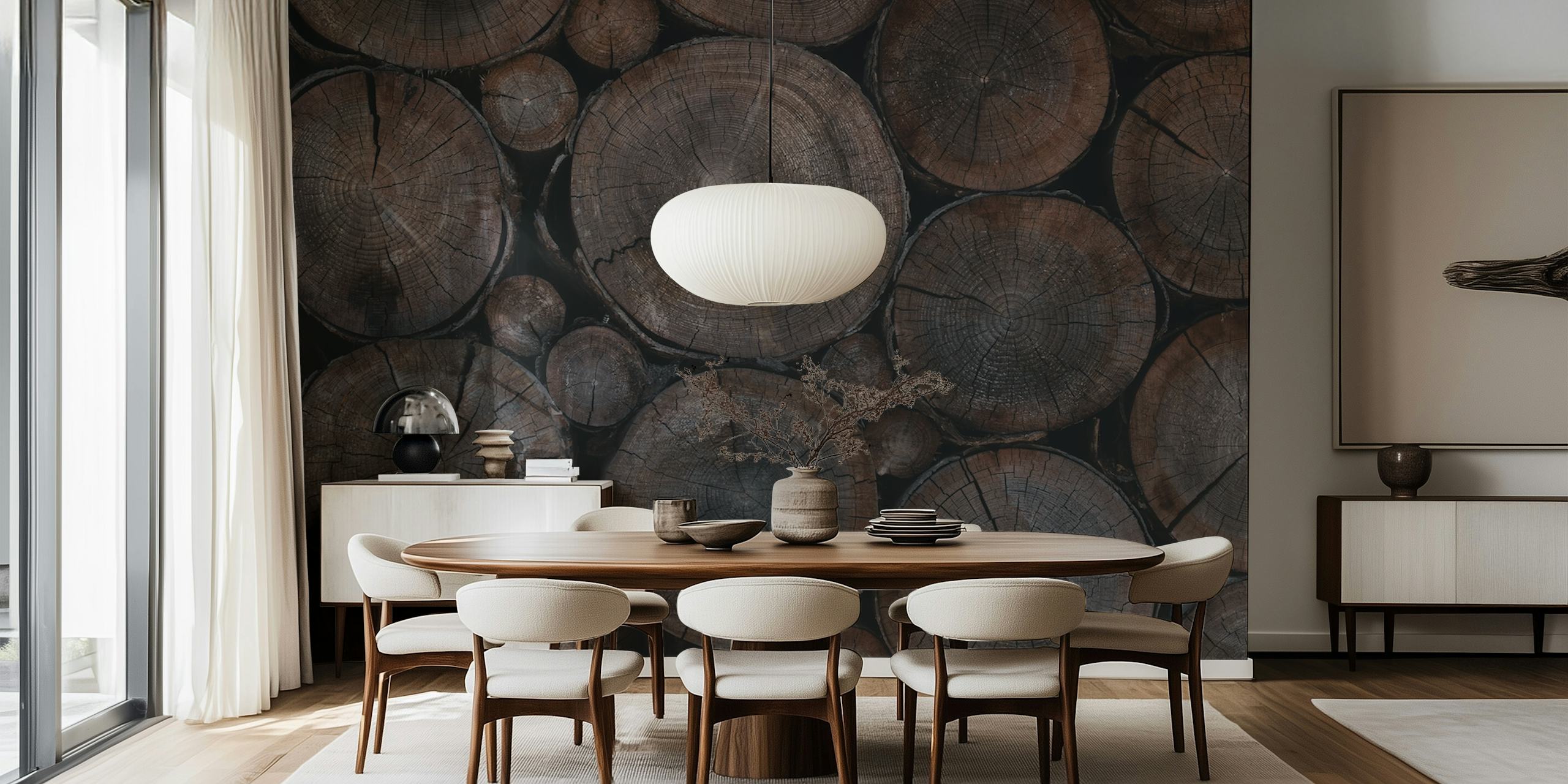Houtschijf design in bruin en grijs tinten, rustic wallpaper