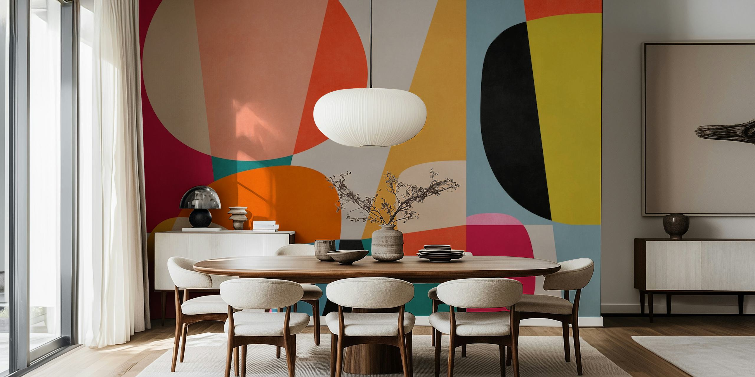Abstract G8 wall mural featuring a blend of colorful geometric shapes