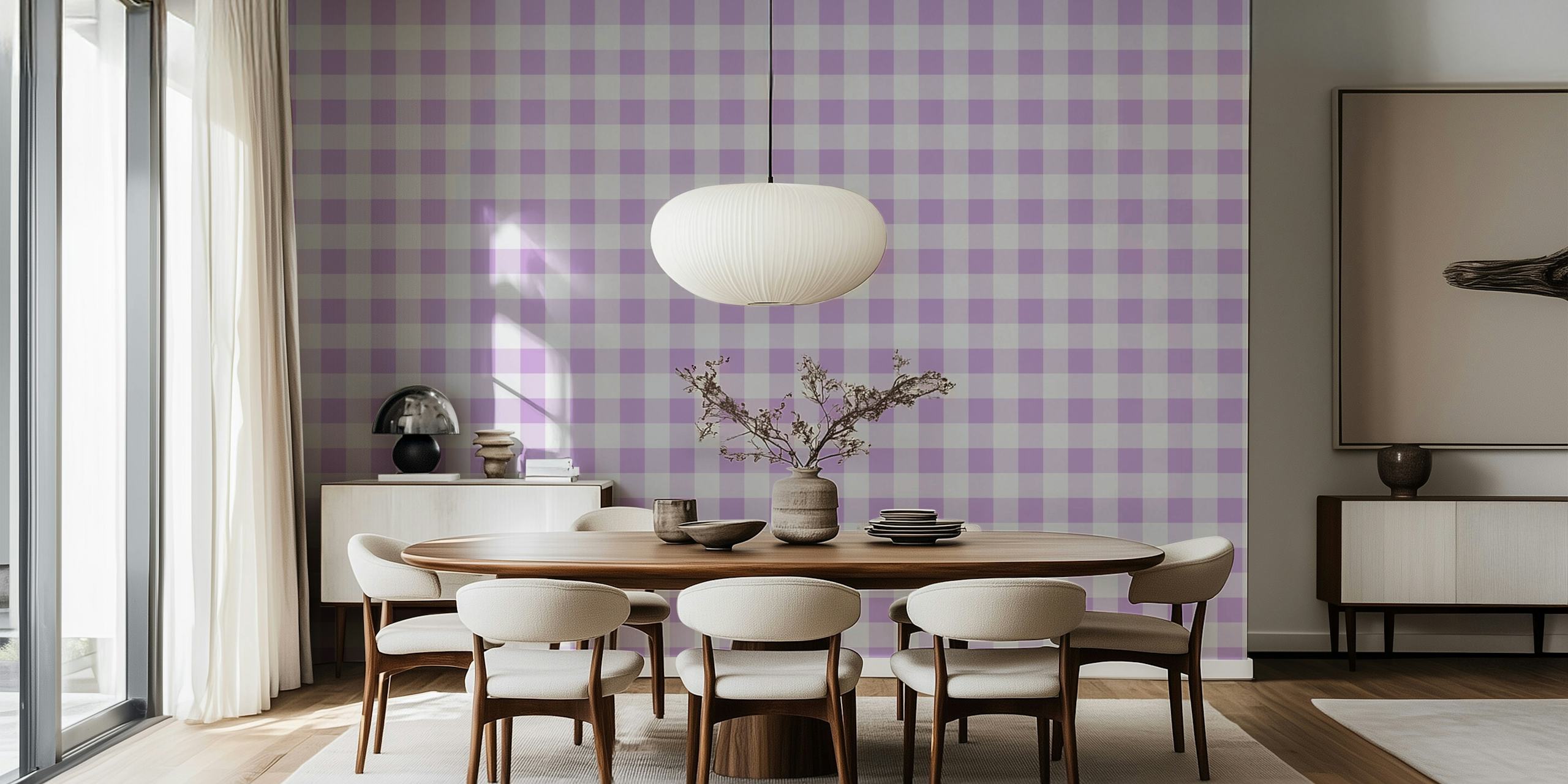 Lilac gingham pattern wallpaper with light purple squares