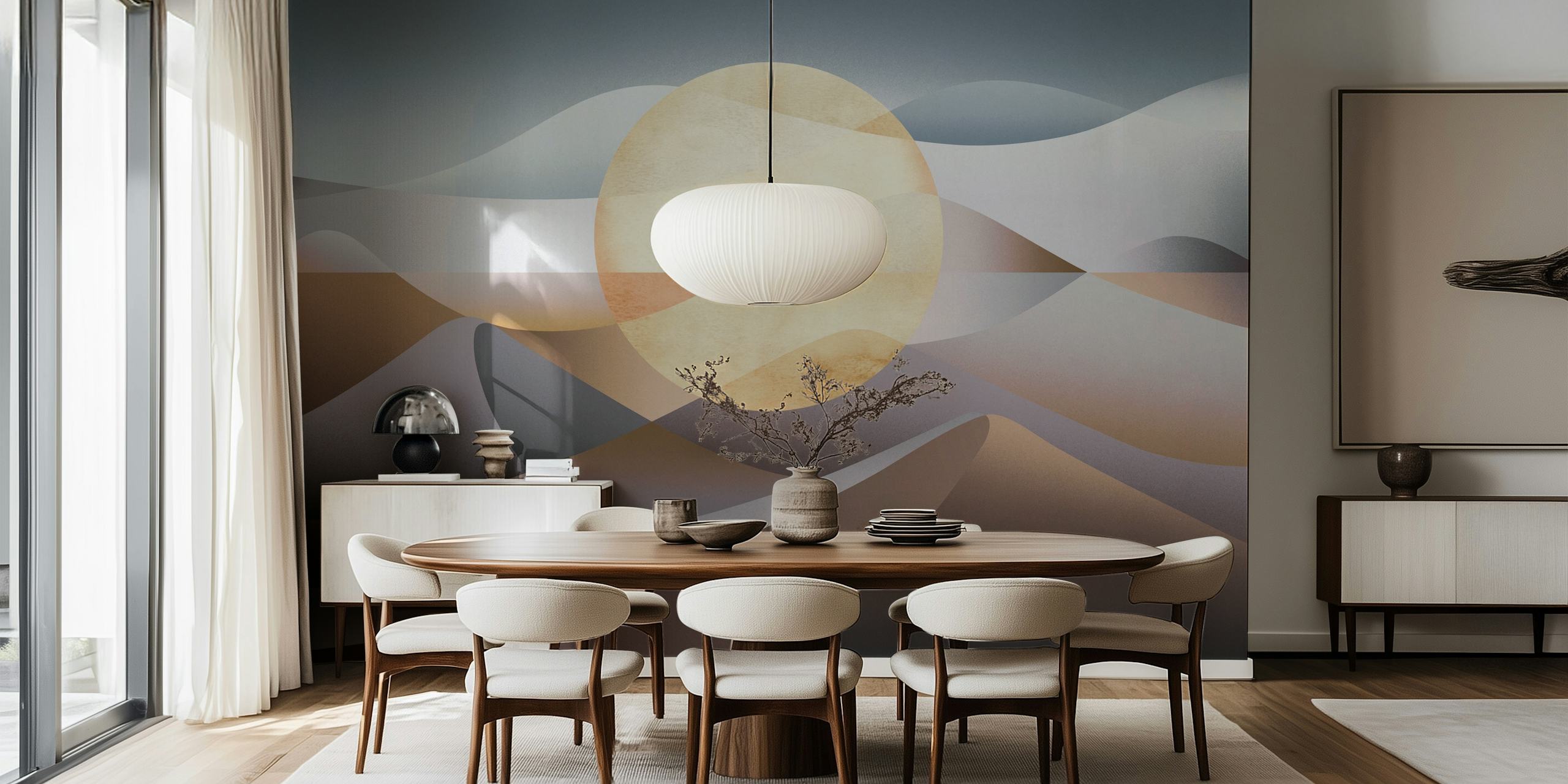 Sunny landscape wallpaper v chladných barvách