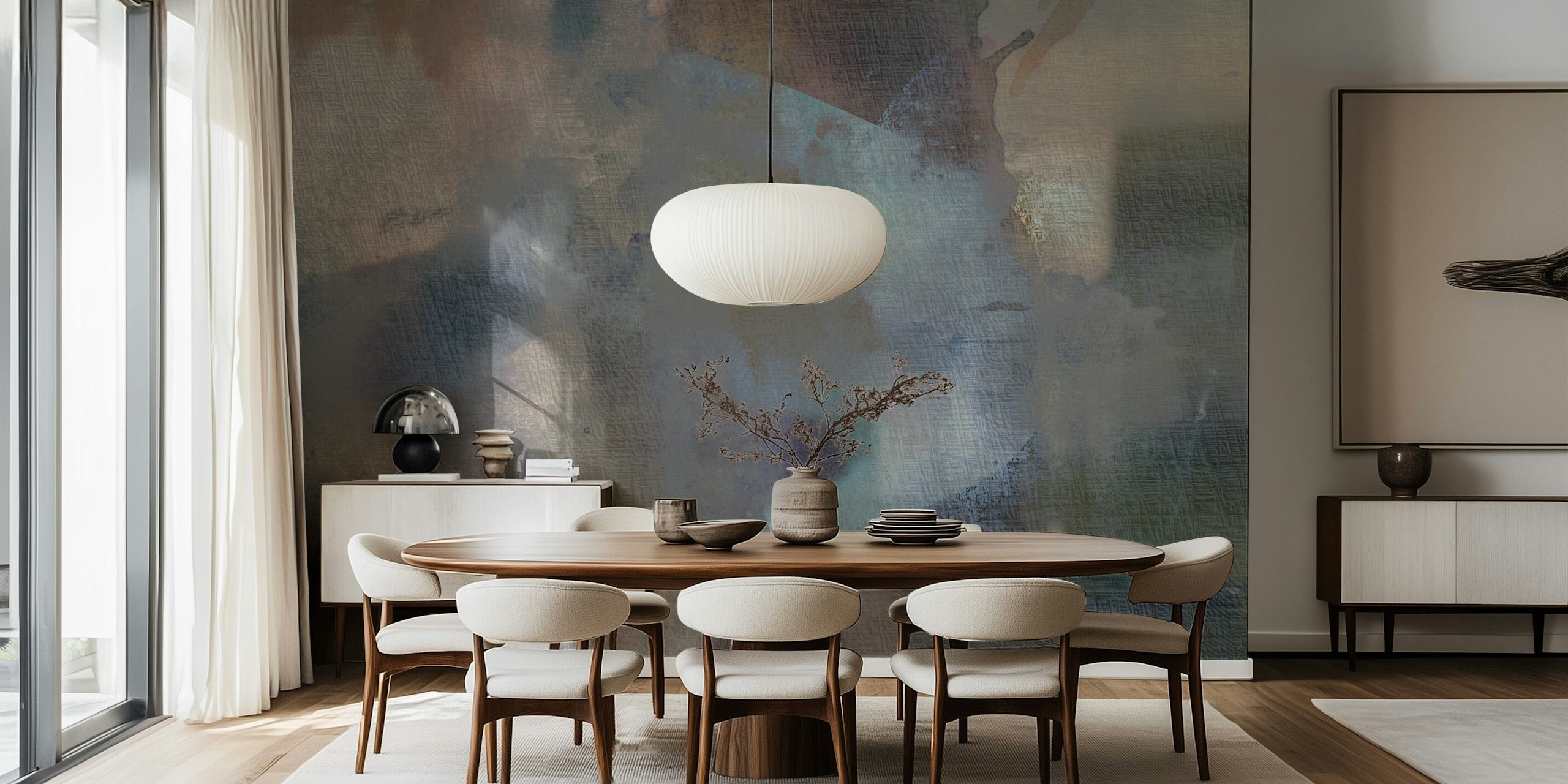 Abstract texture wallpaper with soft gray, blue, and beige tones in a serene design.