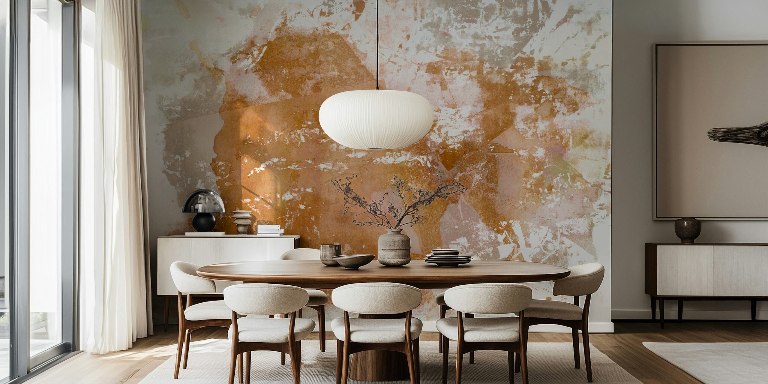 Murale murale inspirée de la Terre japonaise avec des tons sereins et terreux et un motif texturé