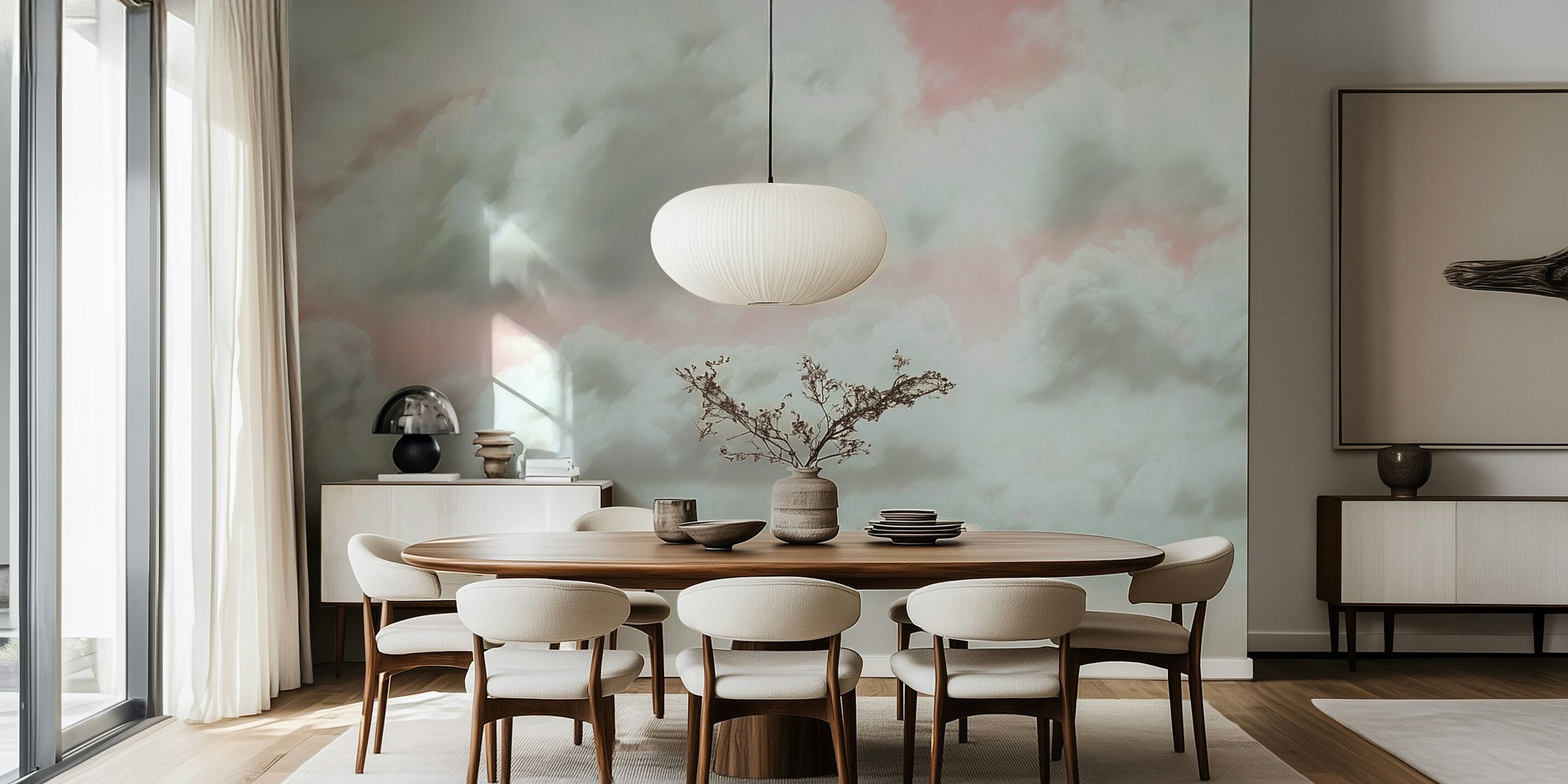 Soft peach clouds against a pale background wallpaper