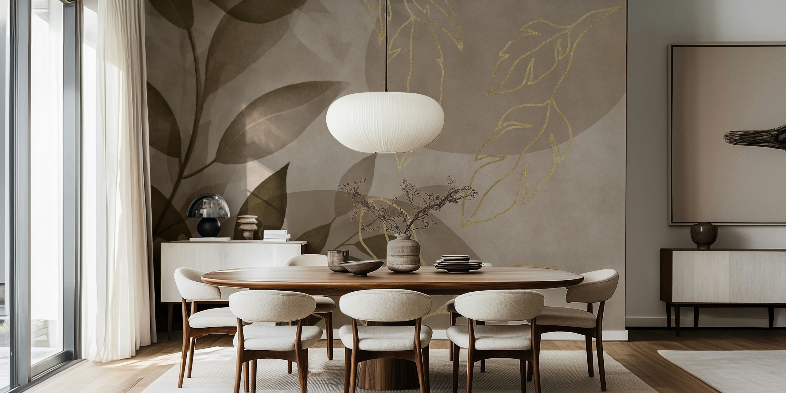 Leafy Elegance Brown Gold wallpaper in a room