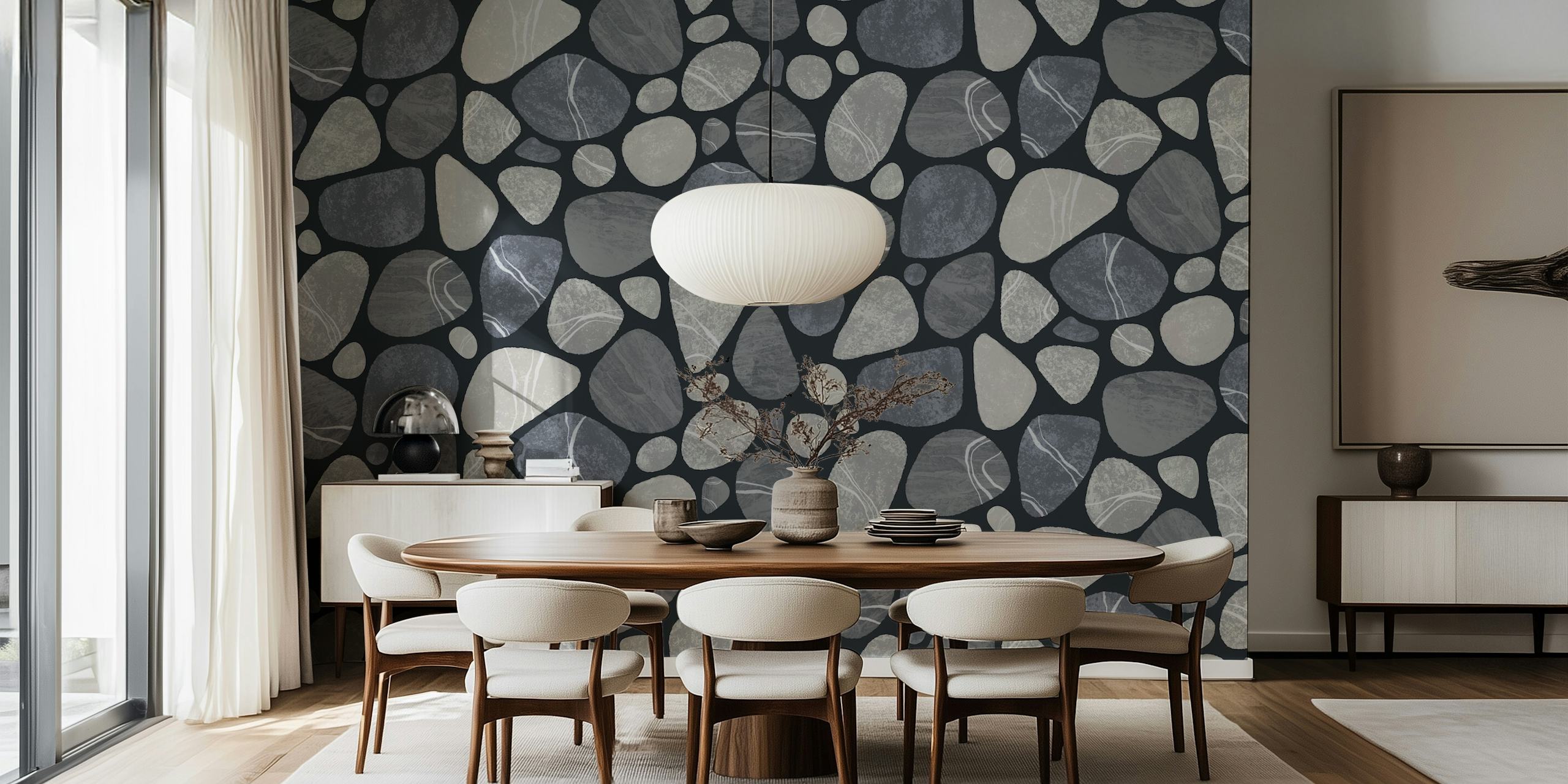 Grey pebble stone pattern on dark background wallpaper