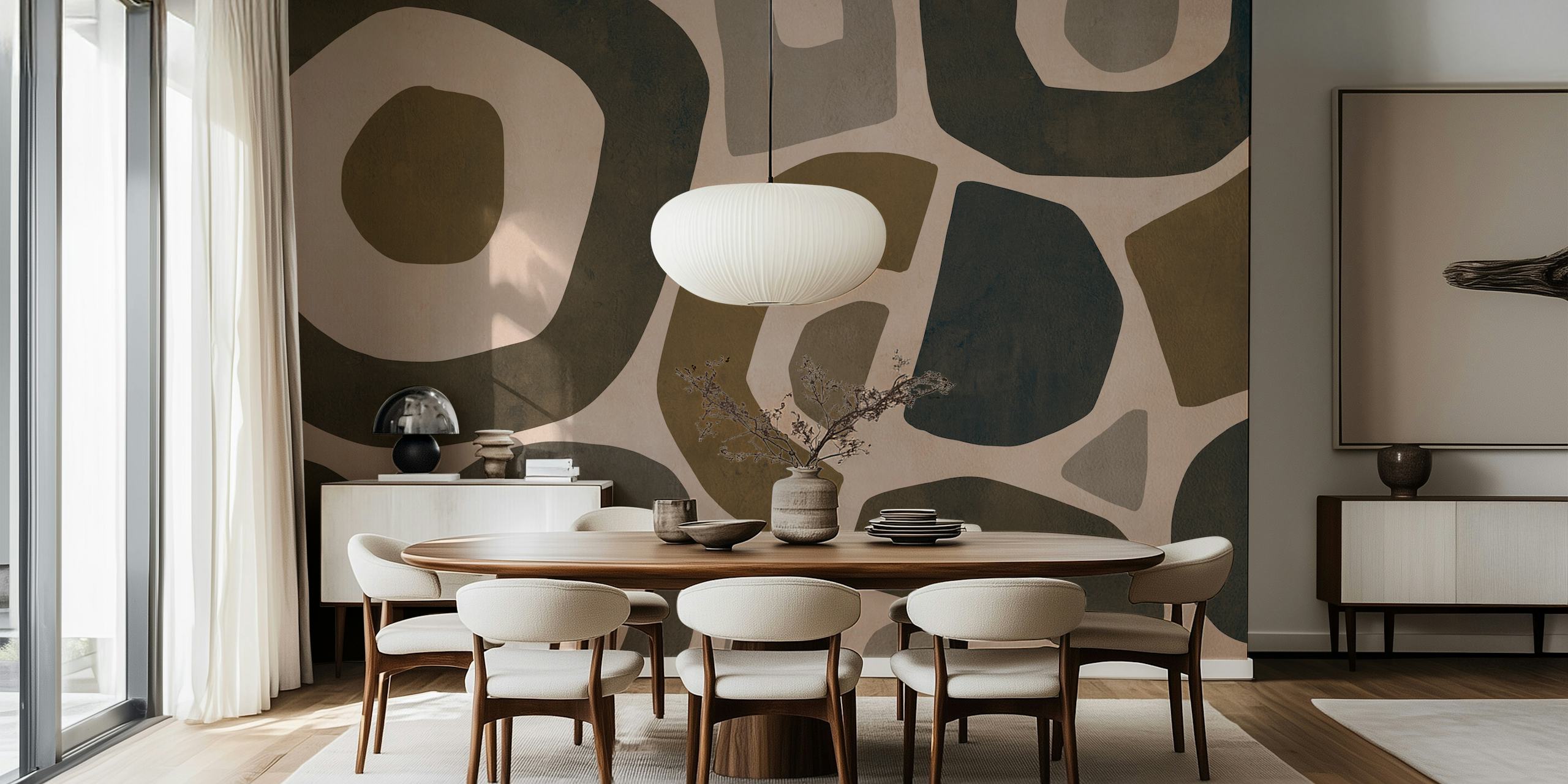 Abstracte vormen in bruin en beige kleuren wallpaper